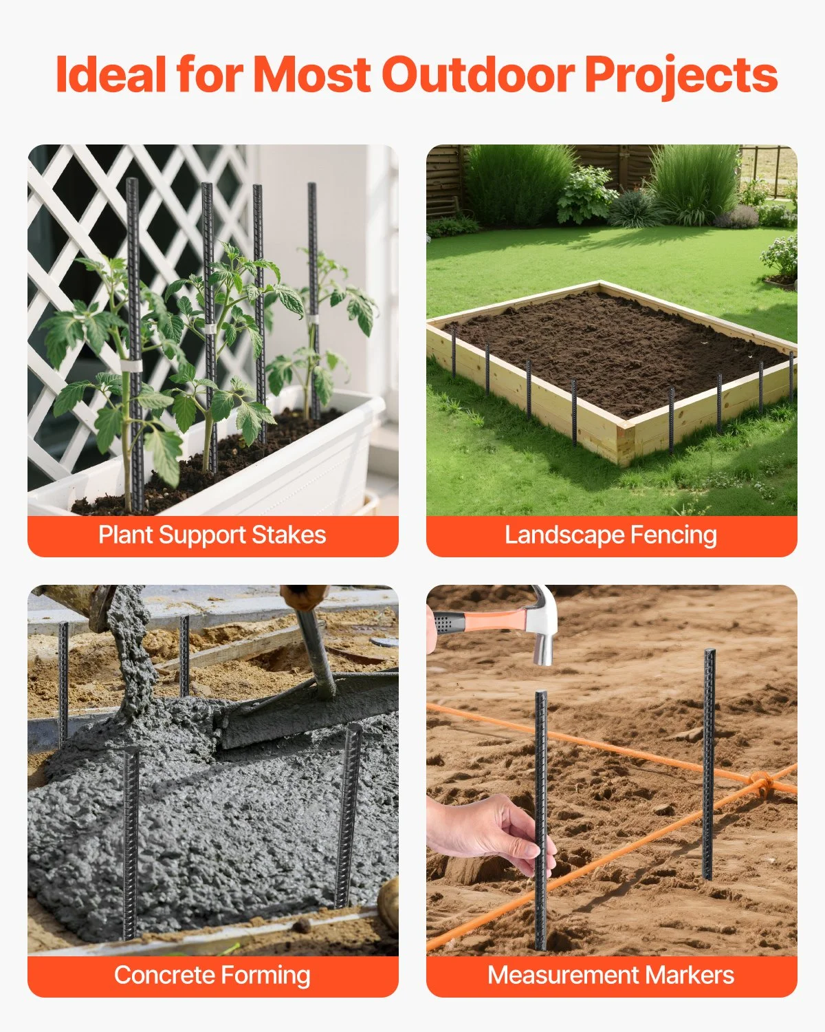 Rebar Stakes, 24-Inch, Heavy-Duty 0.47 in Diameter, Straight Galvanized Steel Ground Anchors with Chisel Point End & Rust-Resistant Coating, for Gardening Support, Fence, Camping Tents (20-Pack) - Image 3