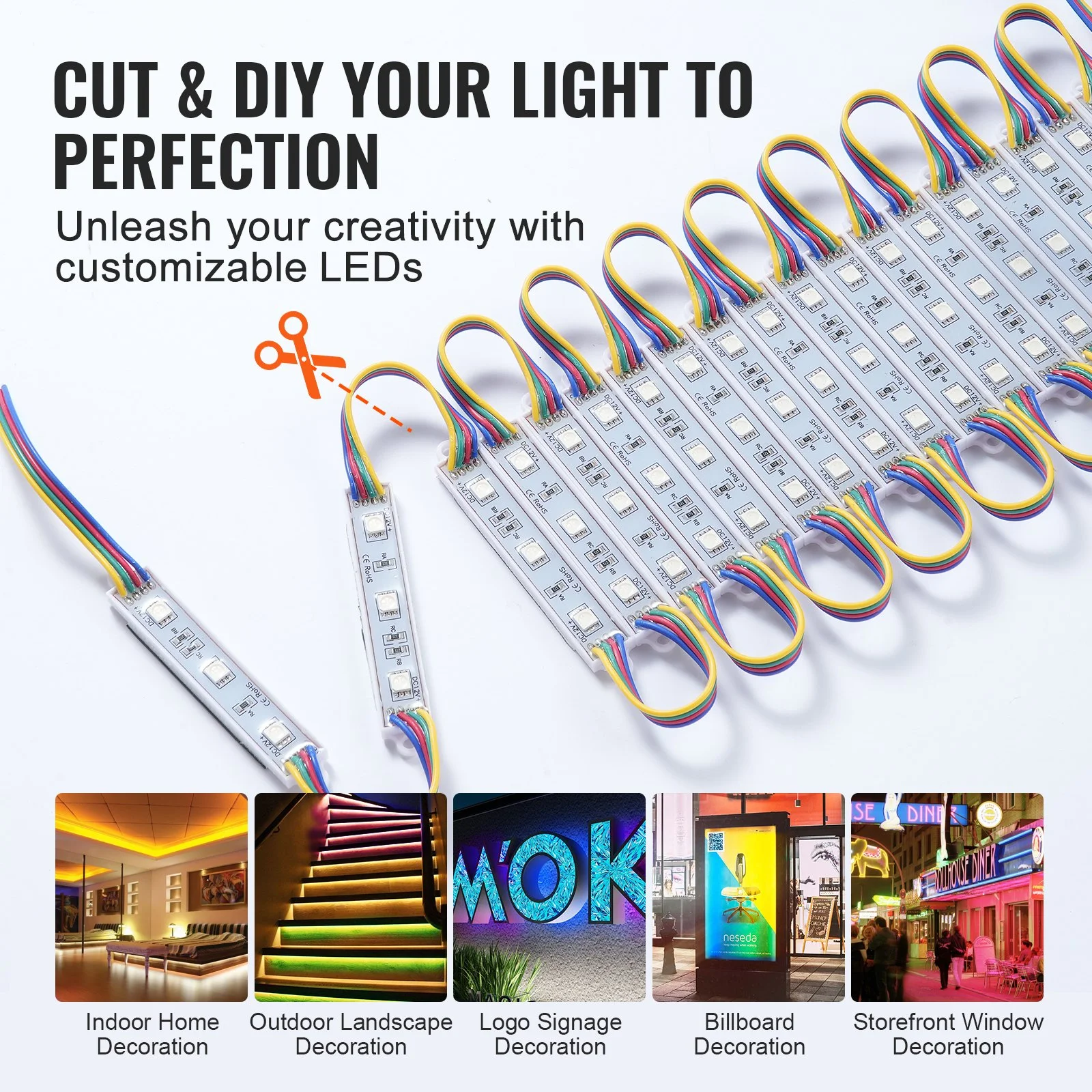 200PCS LED Storefront Lights, 103 ft, LED Module Lights, 5050 SMD 3-LED RGB Color Changing Window Lights with Remote Control for Business Store Window Advertising Letter Signs, IP68 Waterproof - Image 8