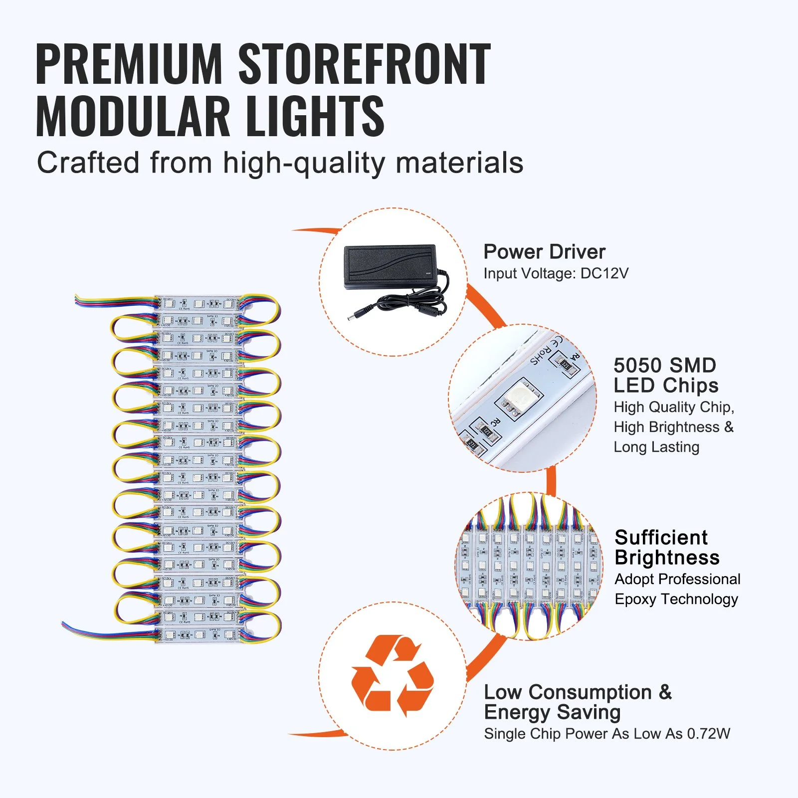 200PCS LED Storefront Lights, 103 ft, LED Module Lights, 5050 SMD 3-LED RGB Color Changing Window Lights with Remote Control for Business Store Window Advertising Letter Signs, IP68 Waterproof - Image 3