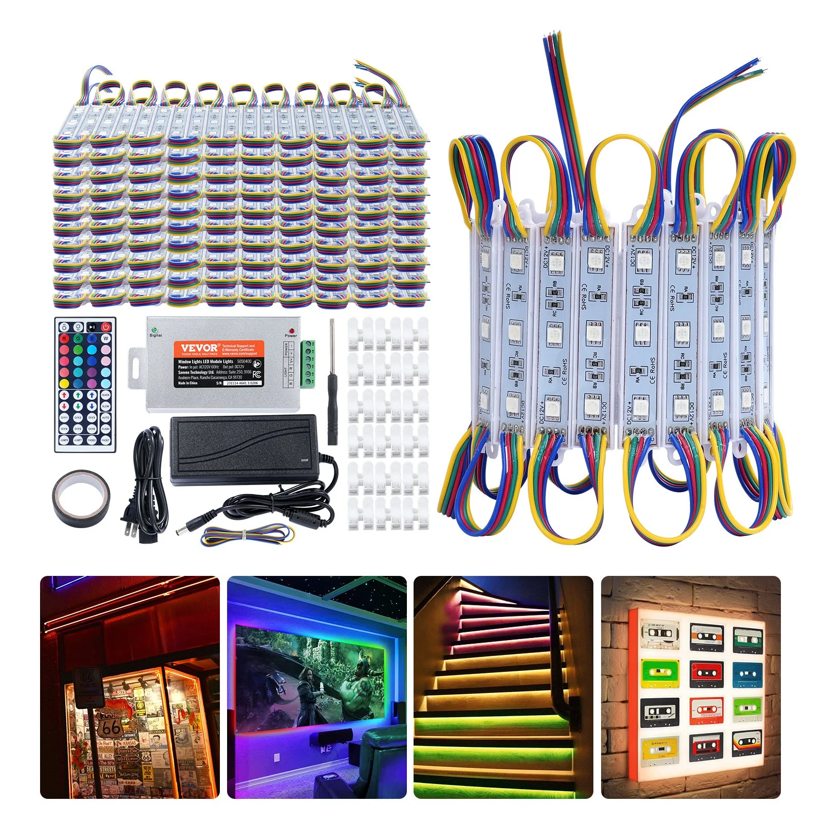 200PCS LED Storefront Lights, 103 ft, LED Module Lights, 5050 SMD 3-LED RGB Color Changing Window Lights with Remote Control for Business Store Window Advertising Letter Signs, IP68 Waterproof