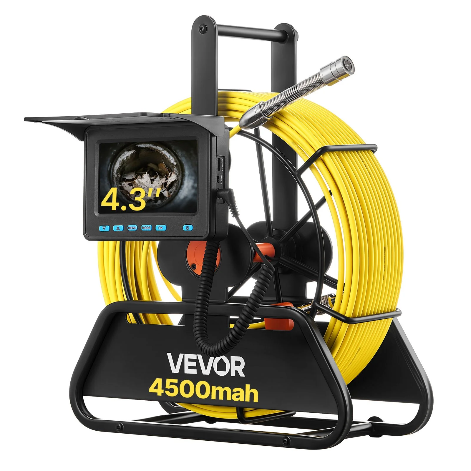 Sewer Camera, 98 ft/30m, 4.3" Drain Inspection Camera, IP68 Waterproof Snake Plumbing Camera with Lights - 6 Adjustable LEDs, 4500mAh Battery & 16GB Card for Sewer Line Duct Pipes