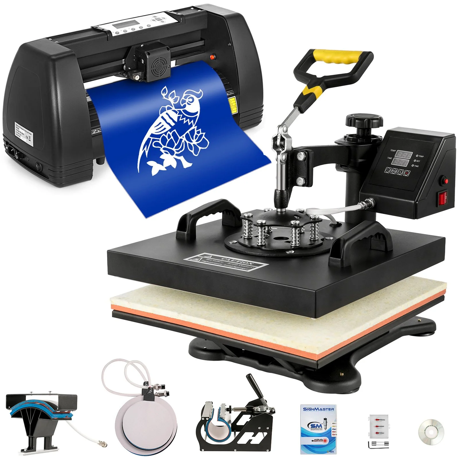Digital Clamshell 15" X 15" (38 X 38cm) Heat Transfer Press + 14 Inch Vinyl Cutter Machine Kit Software