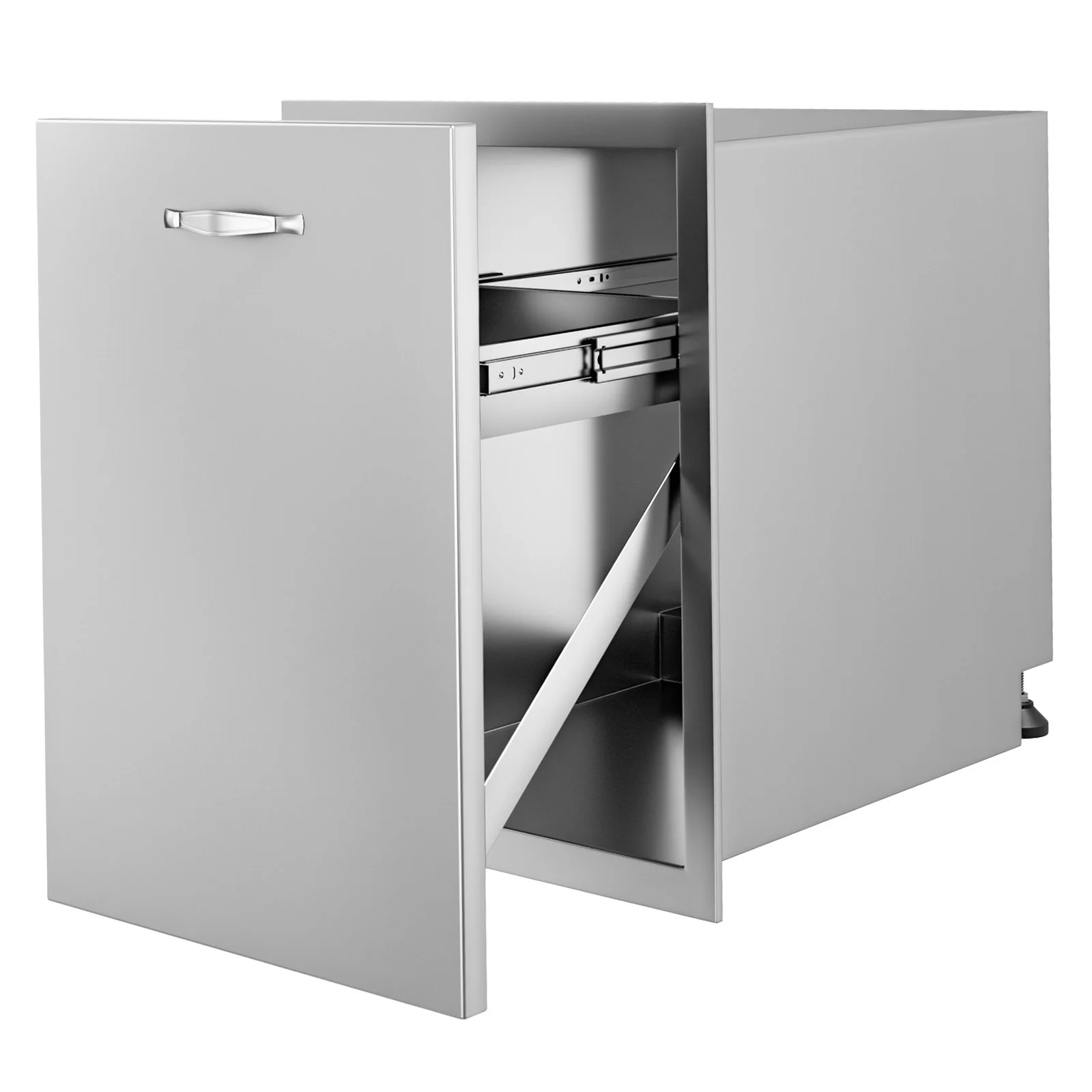 Pull Out Trash Drawer 17.7x22.8 Inch Raised Style Trash Bin with Pull-Out Tray Stainless Steel Trash Drawer with Handle for Outdoor Kitchen BBQ Island, Trash Can Not Included