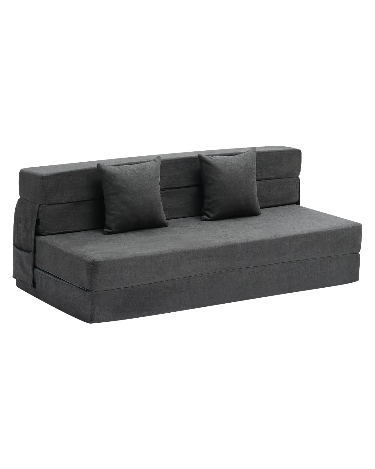 Folding Sofa Bed, 3-in-1 Foldable Couch Bed with 2 Pillows and Washable Cover, 25D High Density Memory Foam Convertible Sleeper Chair Bed, Futon Couch for Living Room, Bedroom, Dark Grey(Queen)