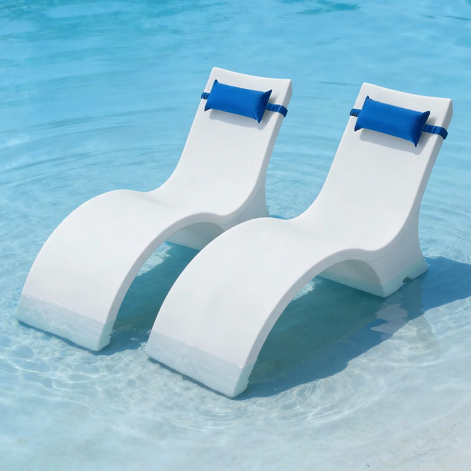 Pool Lounge Chairs, Set of 2 Chaise Lounger with Headrest, Water Weighted In-Pool Lounger Chairs for up to 15" Water Depths, Anti-Floating Patio Furniture for Sun Shelf & Tanning Ledge, 440LBS