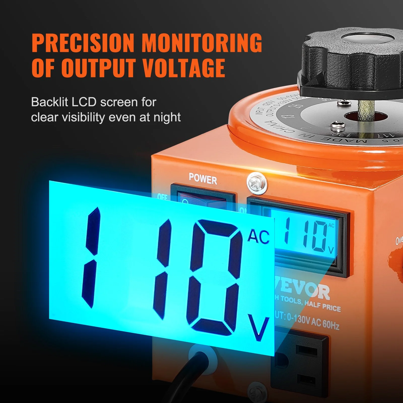 500VA Auto Variable Voltage Transformer, 3.84 Amp, 110V Input 0-130V Output AC Voltage Regulator, with LCD Display 4 Extra Fuses Thermal Control Switch for Home Industrial Office - Image 4