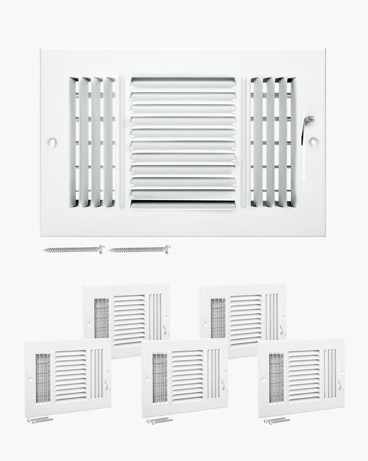6 x 10 Inch Floor Registers, 6-Pack Floor Vents, HVAC 3-Direction Iron Vent Grilles for Home/Office Wall & Ceiling, Rustproof Anti-Peeling Air Vents Deflector Adjustable with Metal Damper, White