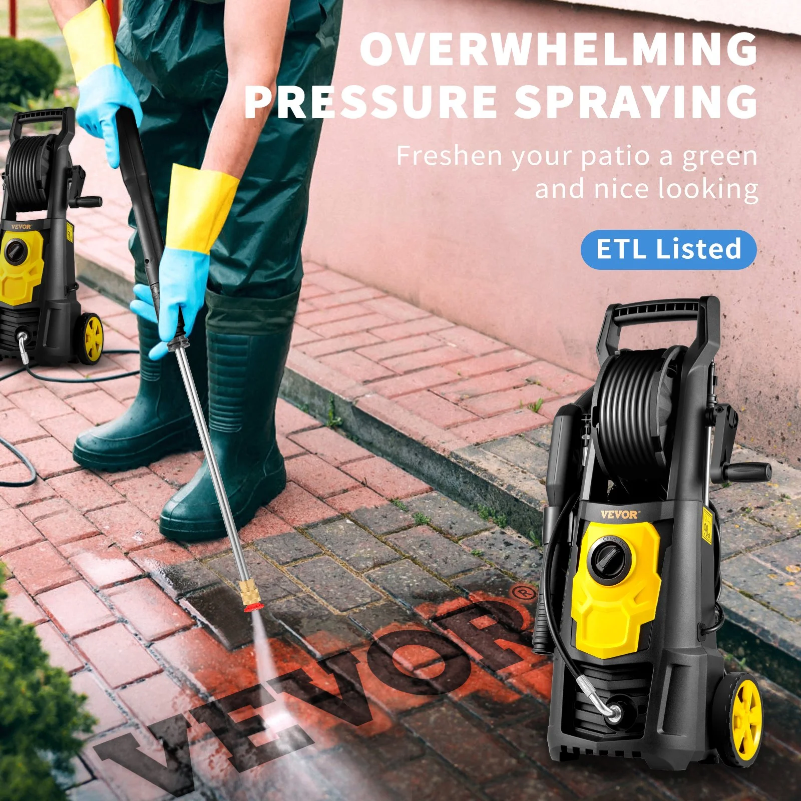 Electric Pressure Washer, 2000 PSI, Max 1.65 GPM Power Washer with 30 ft Hose & Reel, 5 Quick Connect Nozzles, Foam Cannon, Portable to Clean Patios, Cars, Fences, Driveways, ETL Listed - Image 9