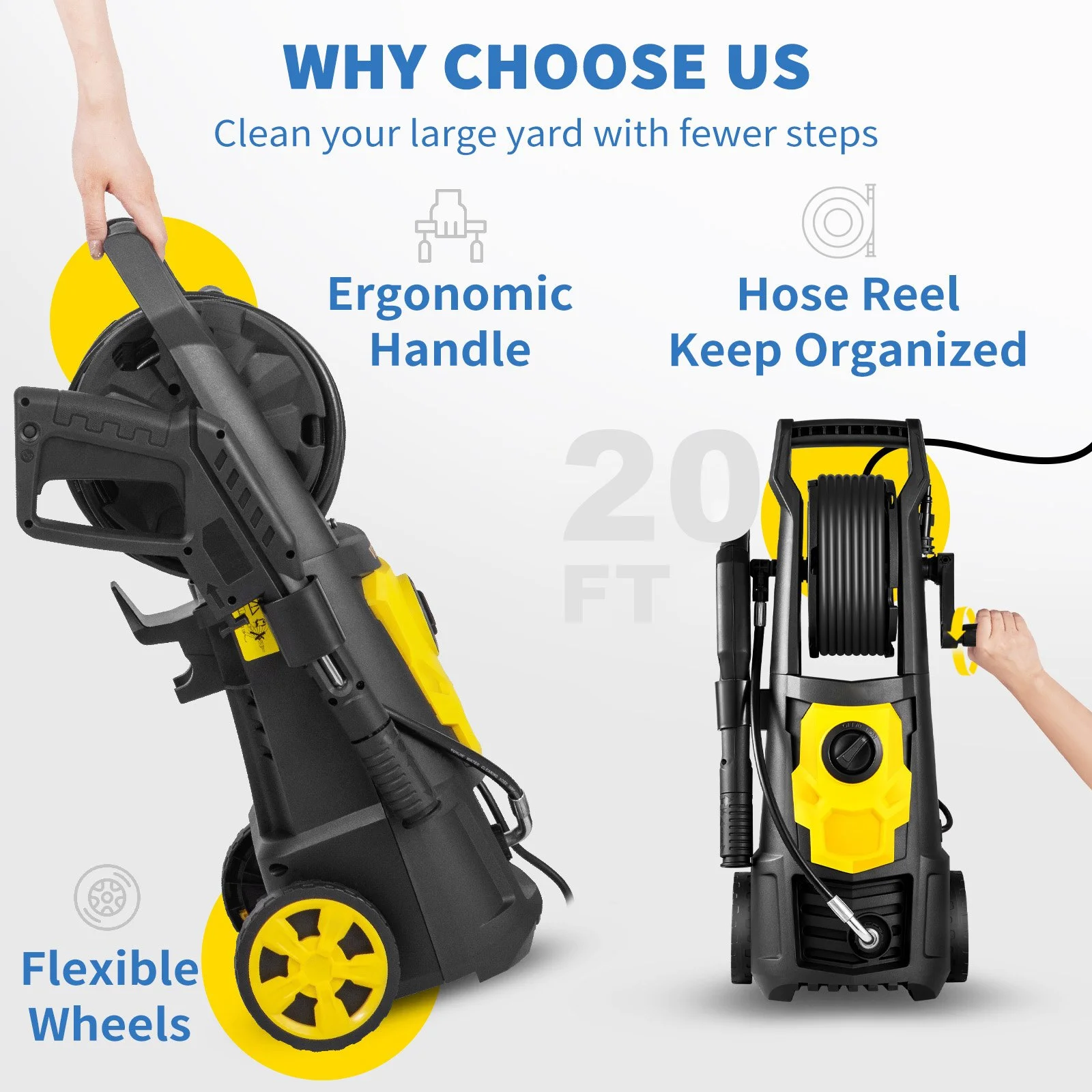Electric Pressure Washer, 2000 PSI, Max 1.65 GPM Power Washer with 30 ft Hose & Reel, 5 Quick Connect Nozzles, Foam Cannon, Portable to Clean Patios, Cars, Fences, Driveways, ETL Listed - Image 11