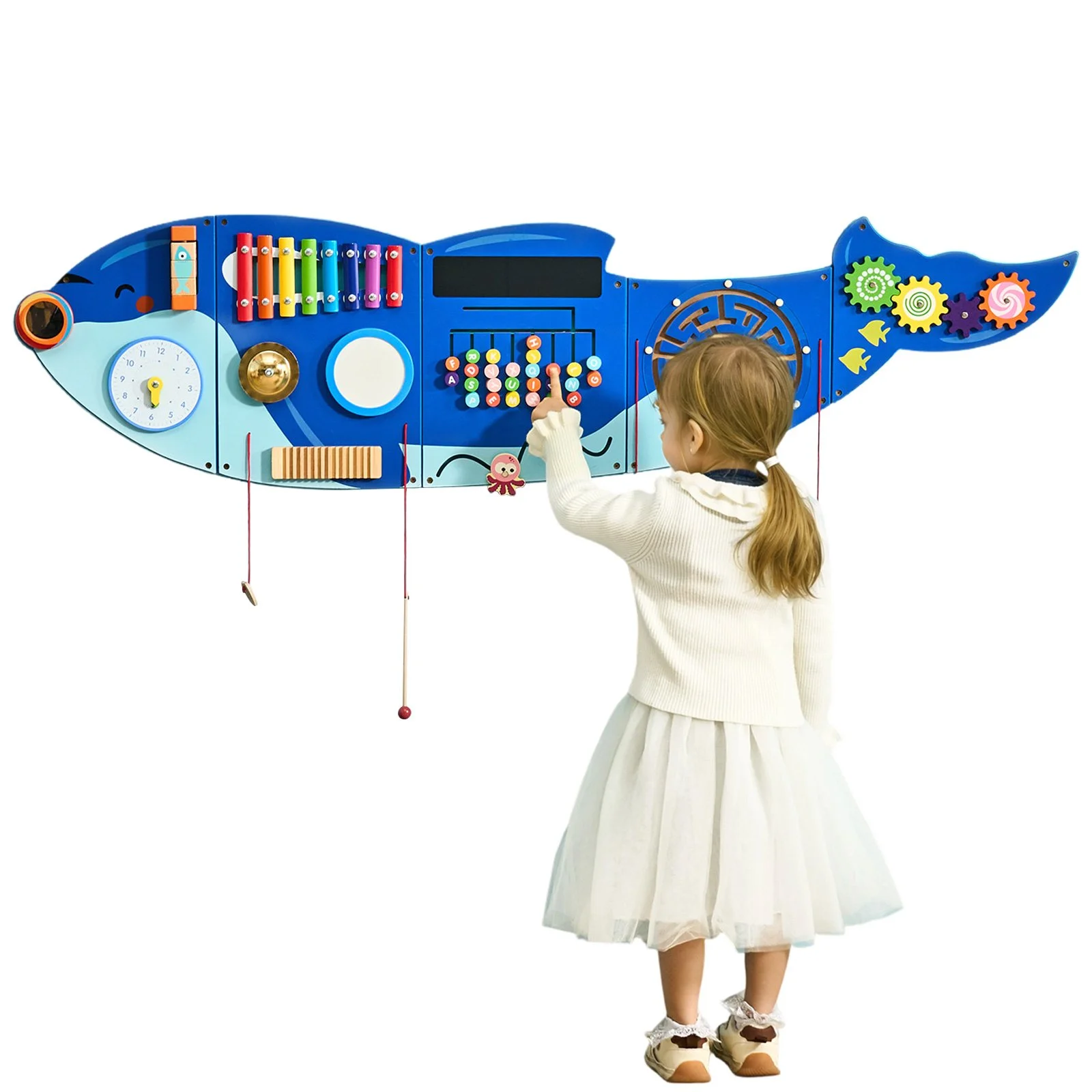 Orca Activity Wall Busy Board Panels, 12 Activities, Montessori Sensory Wall Toy for Kids 3-12 Years, Montessori Learning Activity Center, Ideal for Toddler Playroom Nursery Classroom