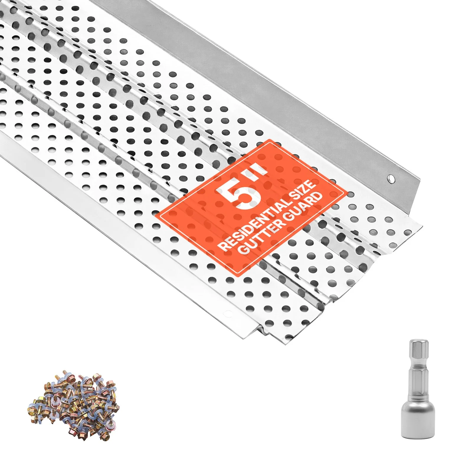 Gutter Guard, 5 inch Aluminum Gutter Cover Heavy-Duty, 32ft Length Protection Cover for Leaf & Debris, 0.02 in Thickness Mill Finish, Easy DIY Install, Fast Drainage, Screws Included, 8 PCS