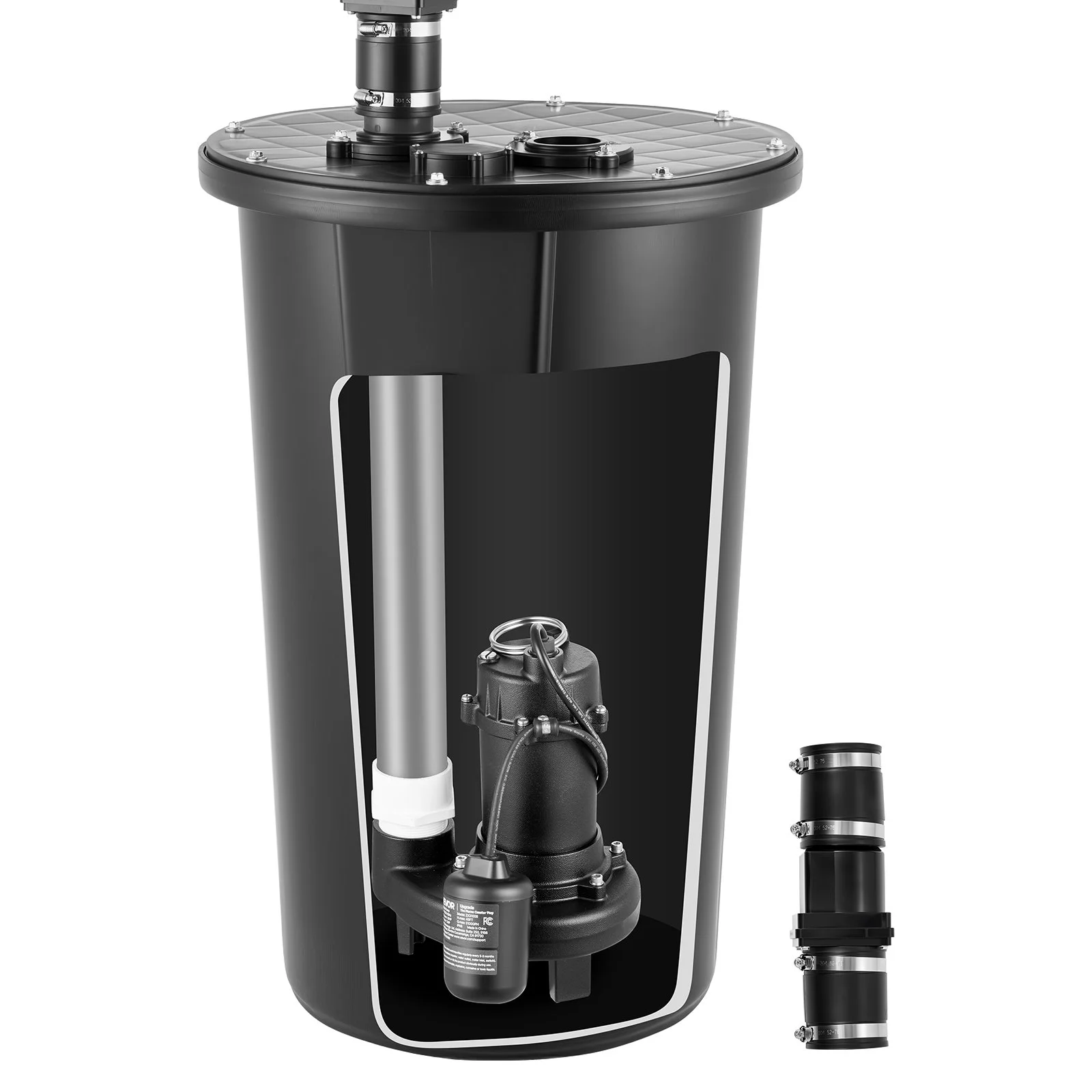 Sewage Grinder System, 1 HP, 5100 GPH Cast Iron Sewage Pump with Basin, Grinding Blade, 120V Automatic Outdoor Water/Seepage Collection and Removal System with Float Switch, 2" Discharge, Black