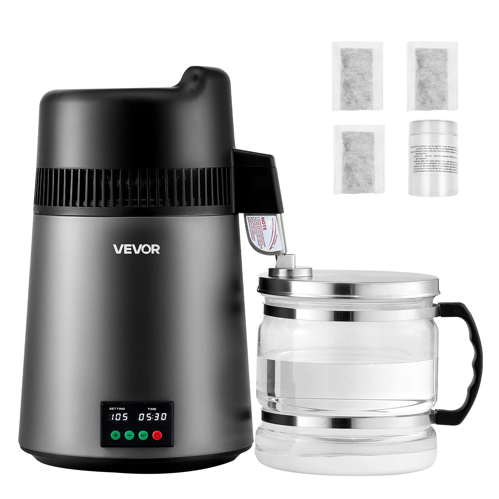 Water Distiller, 6L 1.6 Gallon Larger Pure Water Purifier Filter For Home Table Countertop, 900W Glass Pot Distilled Maker, Stainless Steel Interior Drinking Machine to Make Clean Waters