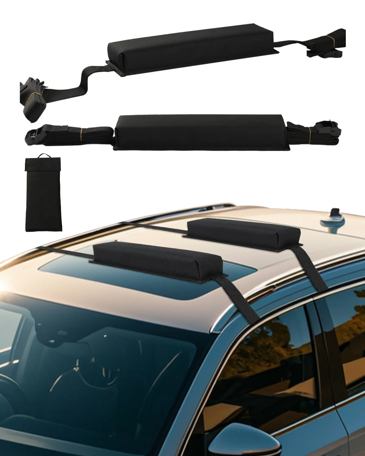 Soft Roof Rack Pads, 15.5-Inch Universal Car Roof Rack Pads, 176LBS Loading Capacity Luggage Kayak Carrier with Portable Storage Bag for SUP Canoe Snowboard Paddle Board Surfboard