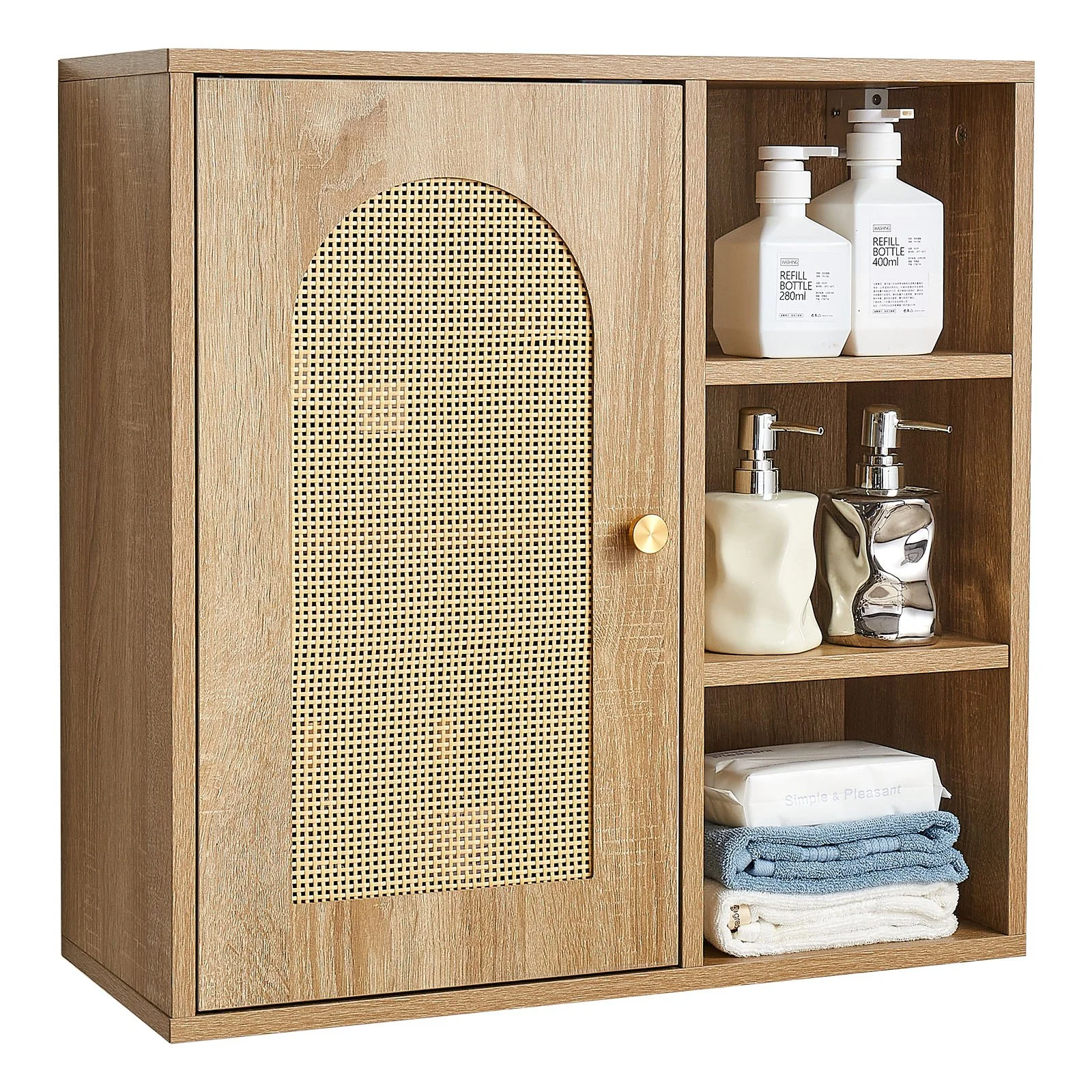 Bathroom Wall Cabinet, Door and Adjustable Shelf with 5 Height Levels, Over the Toilet Storage Medicine Cabinet Wall Mounted, Hanging Organizer with Shelves for Laundry Room Kitchen Restroom