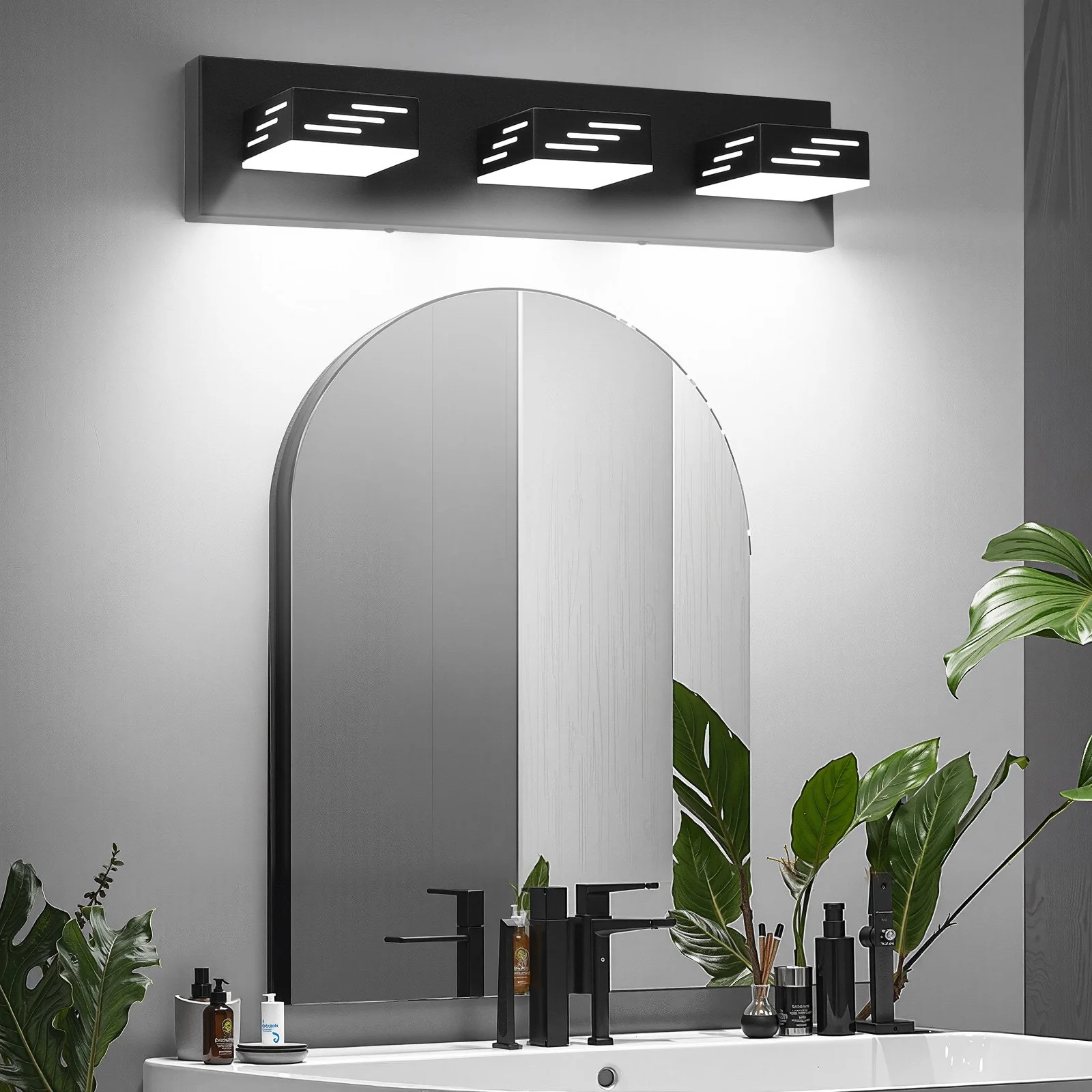 3-Light LED Modern Vanity Light Fixtures, 19.69-Inch, Black Finish Bathroom Wall Lighting Fixture Over Mirror, with IP44 Waterproof, for Bathroom, Living Room, Bedroom, Hallway, Cool White 6000K