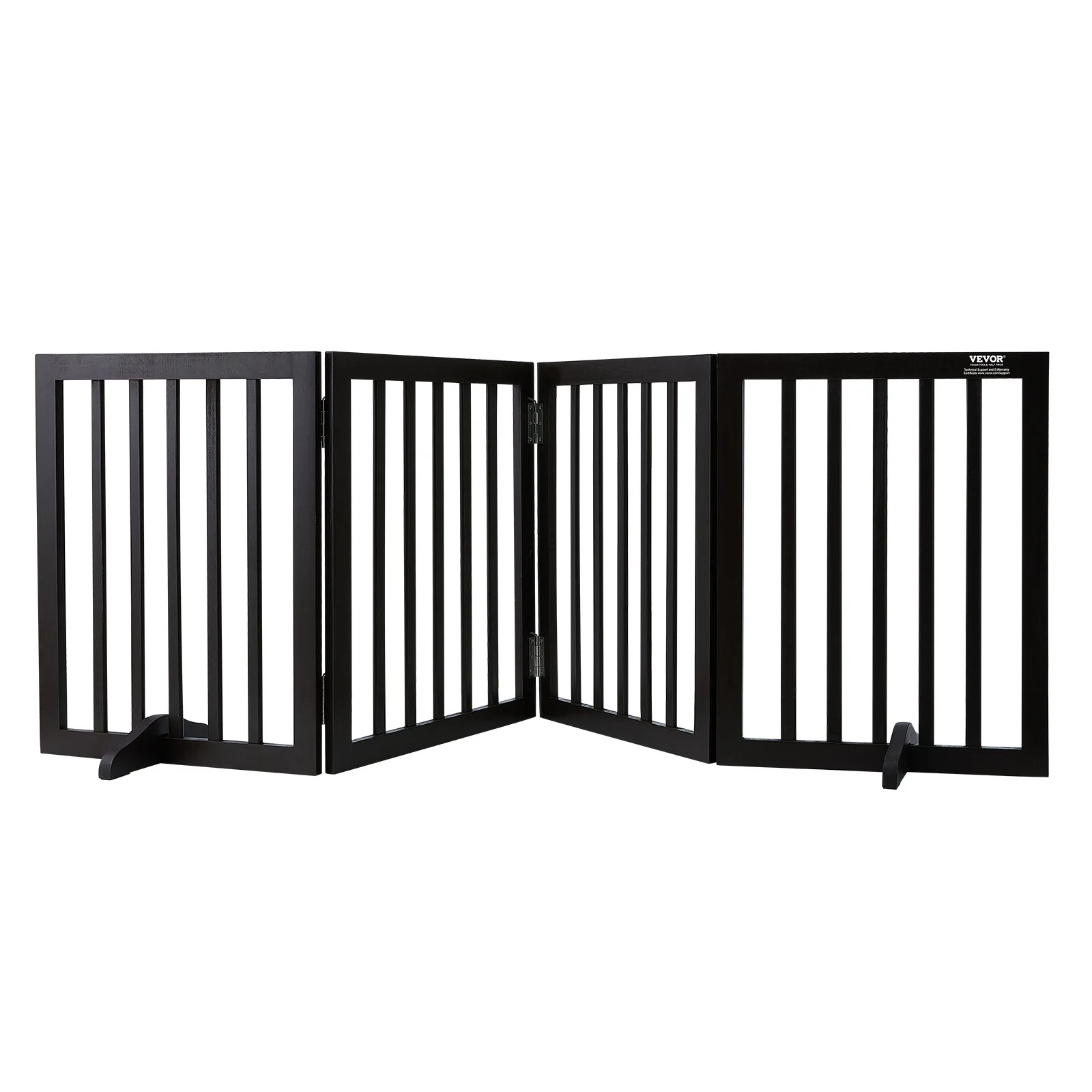 Indoor Pet Barrier, 24" Height x 80.3" Width, 4-Panel Folding Gate for Pets, Adjustable and Versatile Dog Fence for Both Wide and Slim Openings, Quiet Foot Pads, in Brown
