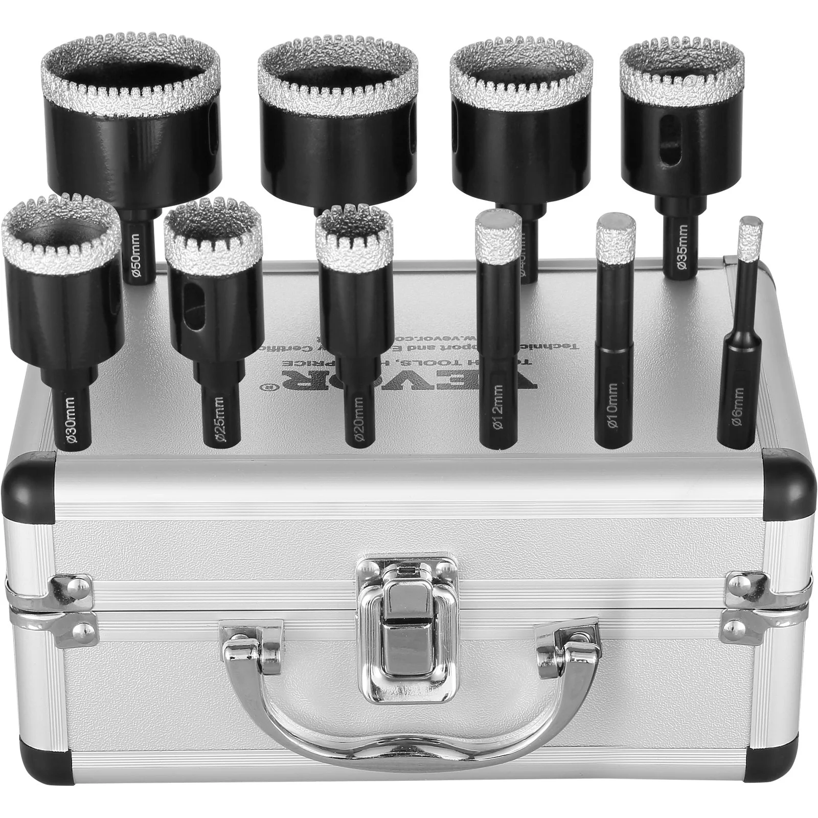Diamond Core Drill Bit Set, 10 PCS 6/10/12/20/25/30/35/40/45/50mm Diamond Hole Saw Kit, Triangular Shank, with Storage Case, for Dry and Wet, Diamond Drill Bits for Ceramic Tile Porcelain