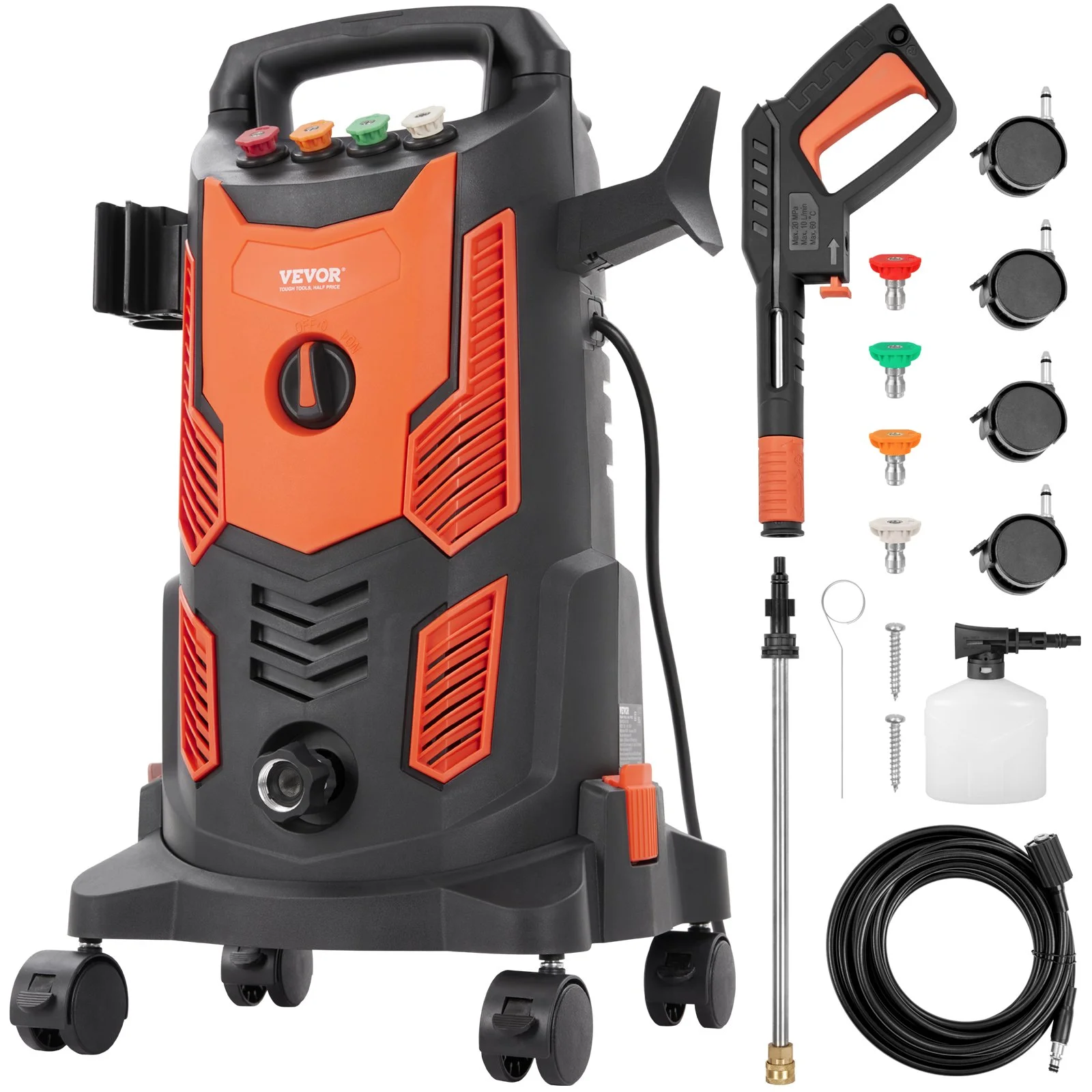 Electric Pressure Washer, 2300 PSI, Max. 1.9 GPM, 1900W Power Washer w/ 26 ft Hose, 4 Quick Connect Nozzles, Foam Cannon, Retractable Handle for Portable to Clean Patios, Cars, Fences, Driveways