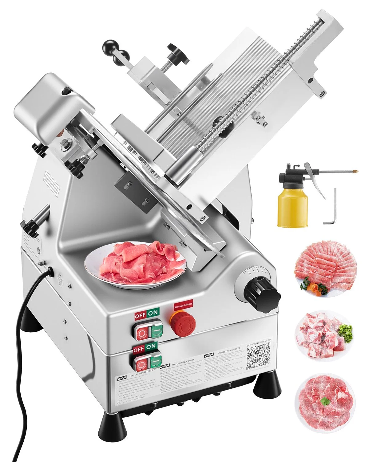 Automatic Meat Slicer, 500W, Electric Deli Slicer Machine with 10 inch Sharp 75Cr1 Steel Blade, 0-0.67 inch Adjustable Thickness, 633 RPM Fast Slicing, for Frozen Meat, Cheese, and Bread