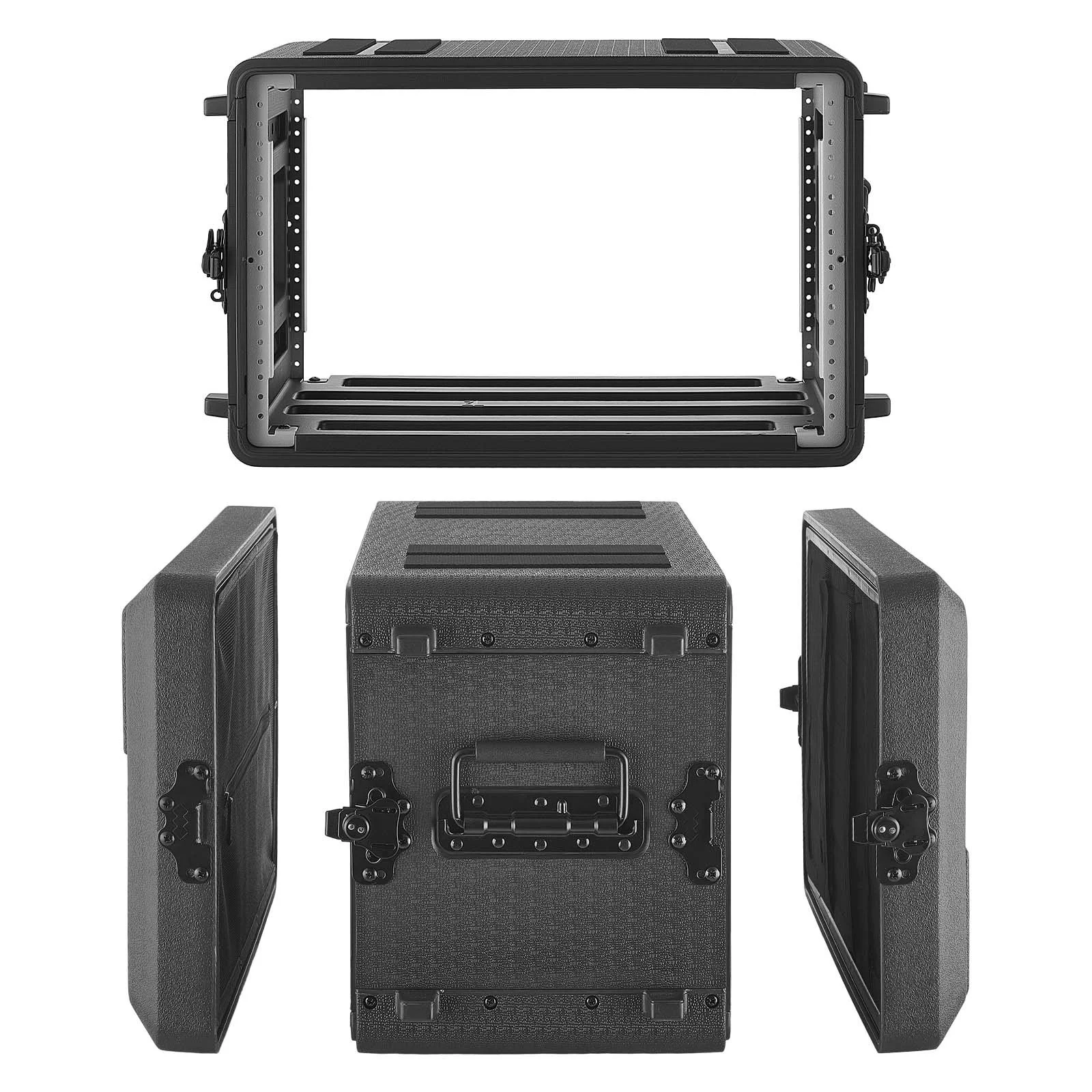 6U Rack Case, 12 in Depth, Rackmount Flight Case Shallow Rack with Microphone Compartment, Polyethylene Construction, Recessed Latches, Easy Installation, for Amplifier, 8.7 in Internal Depth