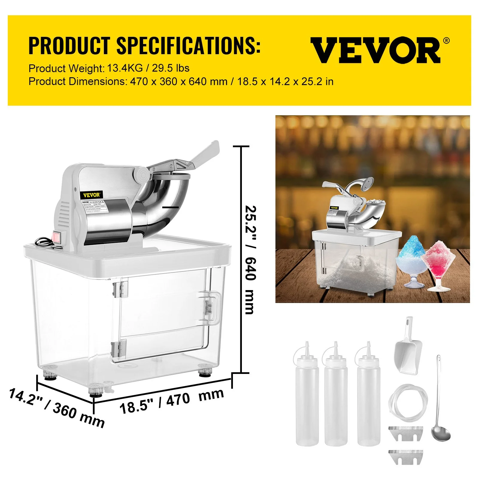110V Commercial Ice Crusher 440LBS/H, ETL Approved 300W Electric Snow Cone Machine with Dual Blades, Stainless Steel Shaved Ice Machine with Safety On/Off Switch for Family, Restaurants, Bars - Image 8