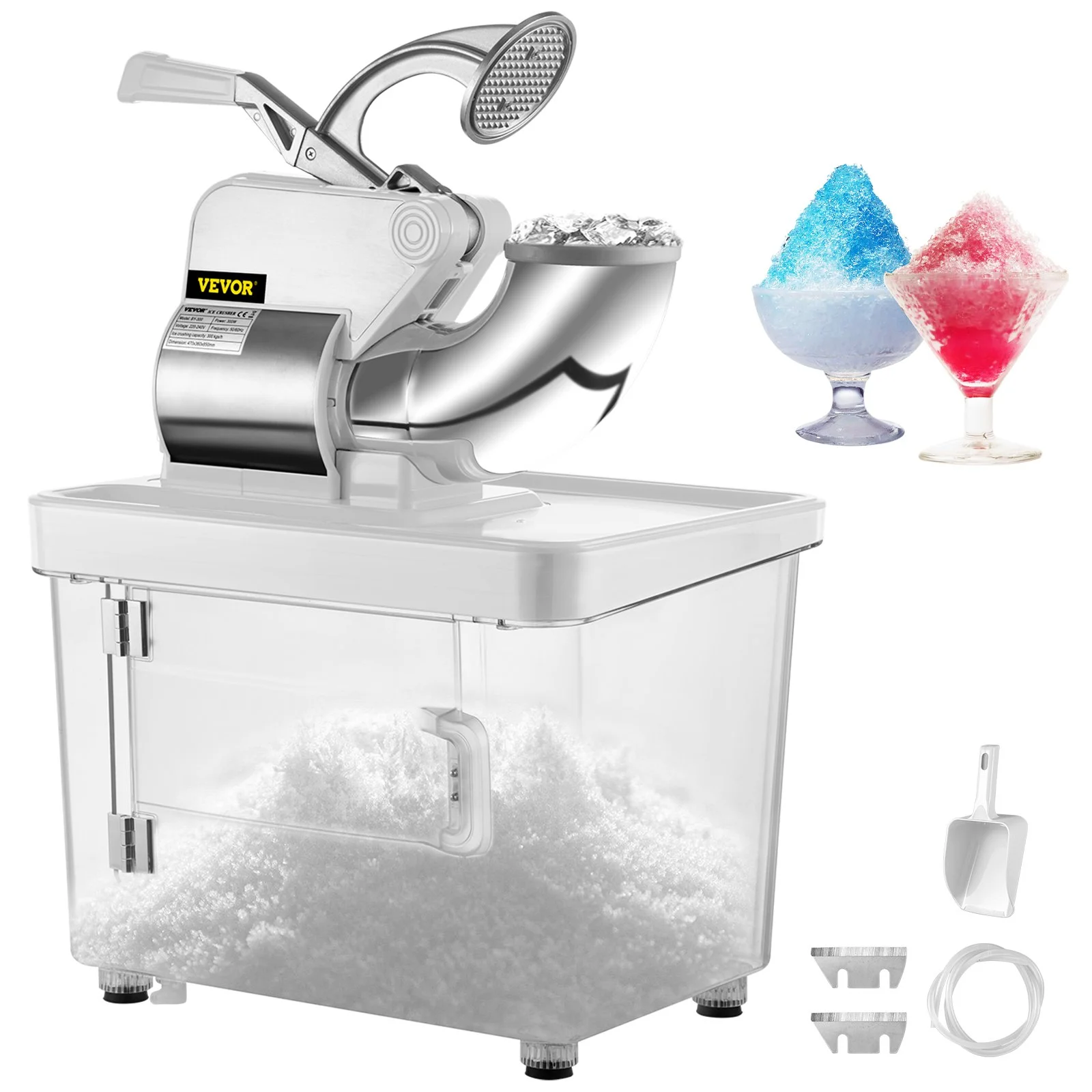 110V Commercial Ice Crusher 440LBS/H, ETL Approved 300W Electric Snow Cone Machine with Dual Blades, Stainless Steel Shaved Ice Machine with Safety On/Off Switch for Family, Restaurants, Bars - Image 9