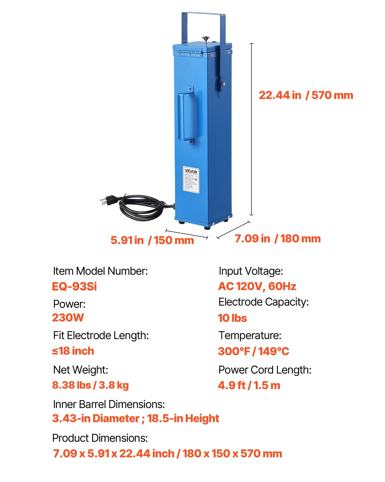Portable Welding Rod Oven, 10LBS Capacity Electrodes Drying Oven 230W 120V, 300℉ Fast Heating Welding Rods Dryer for 18-inch Stick Electrodes - with Easy-to-Carry Handle & Safety Locking Latch - Image 7