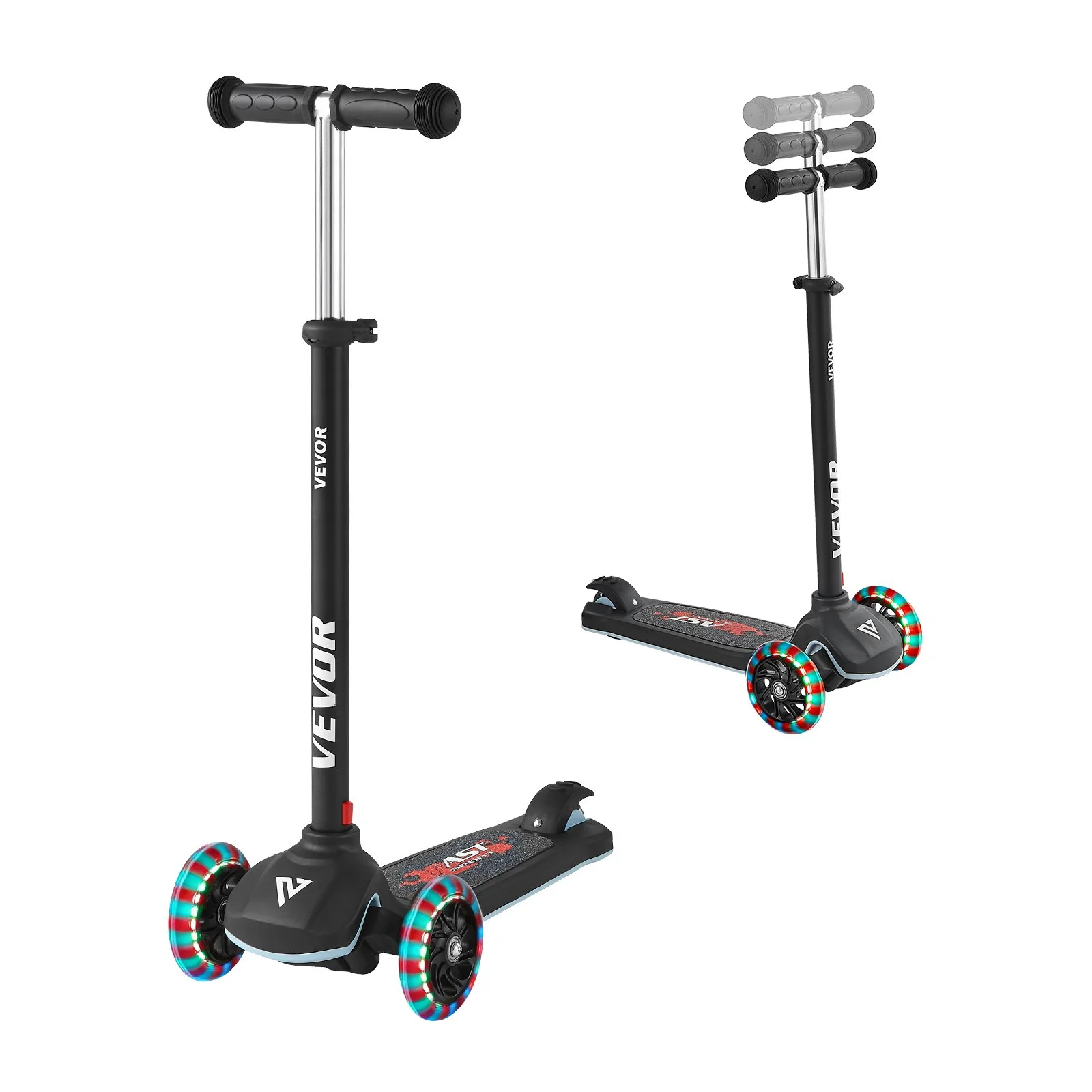 Kick Scooter for Kids Ages 3+, 3-Wheel Toddler Scooter with Light-Up Wheels, Adjustable Height Handlebar, Wide Anti-Slip Deck, Lightweight Aluminum Frame for Boys & Girls up to 165 lbs, Black