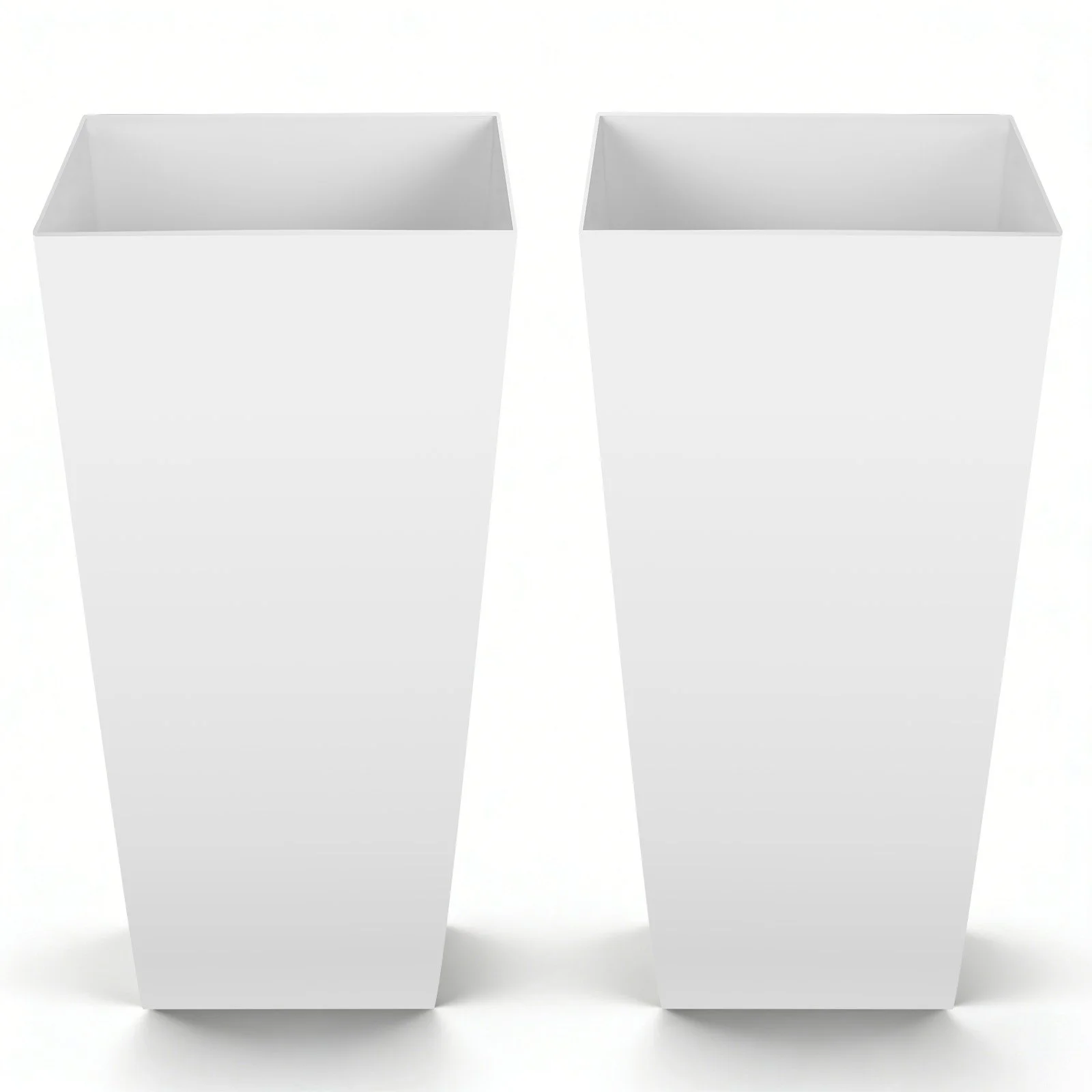 Tall Planters Set of 2, 26 Inch Large Outdoor Taper Planters for Outdoor Indoor Plants, Front Porch Plastic Modern Flower Pots with Casters, Inner Pot & Drainage Holes for Patio, Garden, White