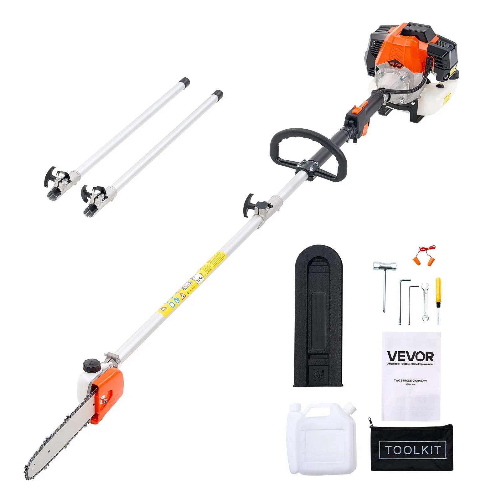 Gas Pole Saw, 43CC 2 Stroke Gas Powered Pole Saws with 10 in Cutting Bar, Cordless Tree Trimmer with 30 fl.oz Fuel Tank, 6.8 to 11.7 ft Extendable, Powerful Chainsaw for Tree Trimming Pruning