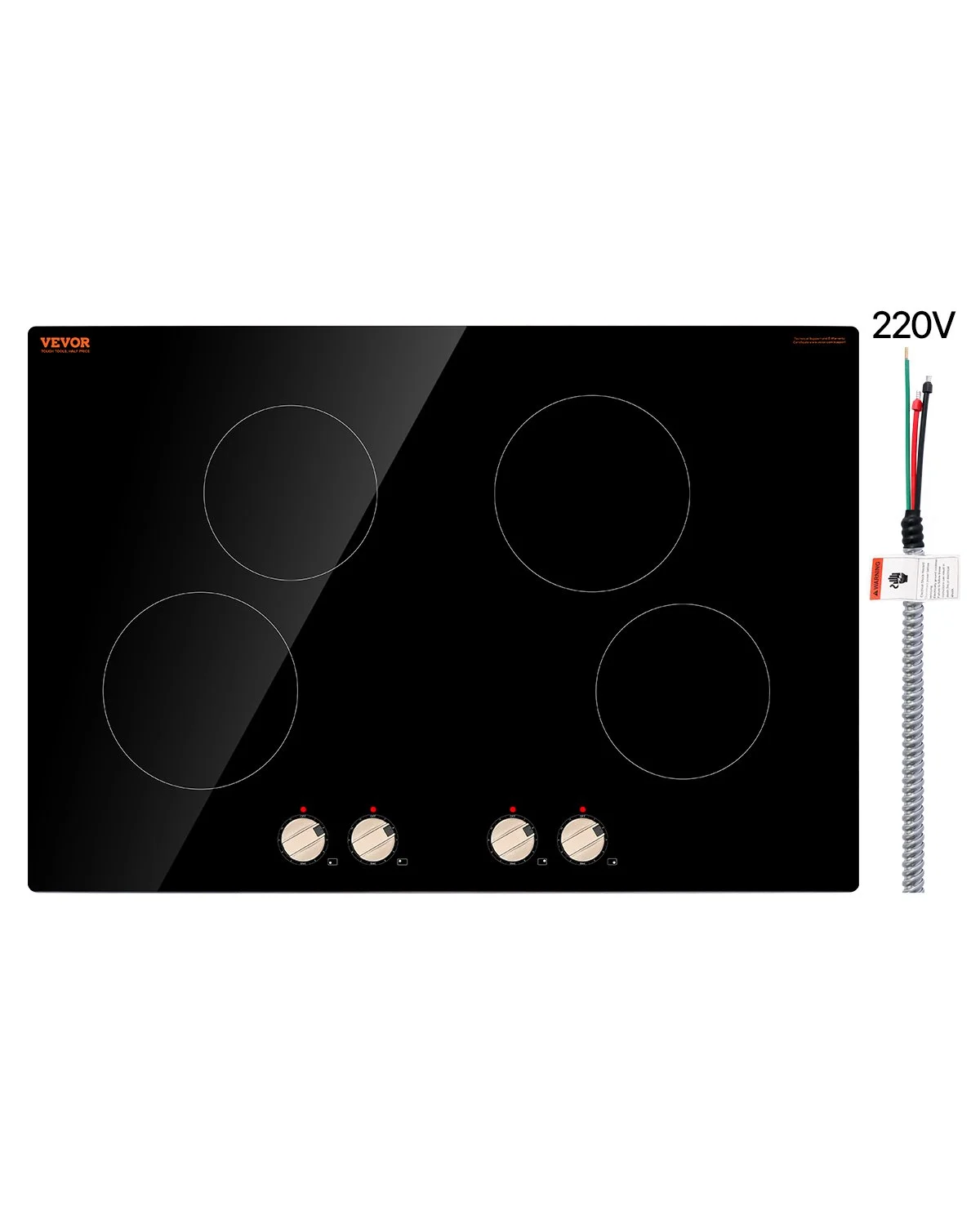Induction Cooktop, 6600W Electric Countertop Burner, 4 Burner Knob Control Stove, Built-in Induction Cooktop with 12 Temperature Settings, Glass Surface, Auto Shut-Off