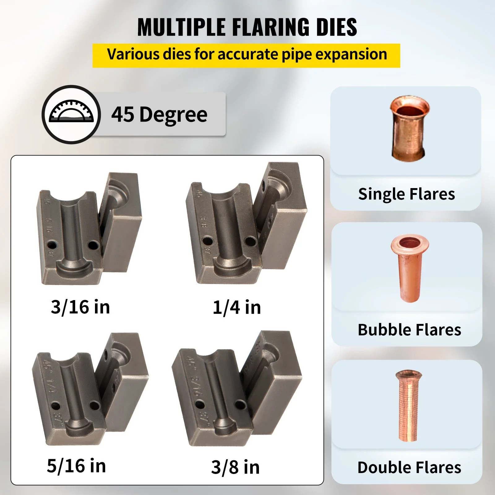 Brake Line Flaring Tool, 45 Degree Single, Double, and Bubble Flares for 3/16", 1/4", 5/16" and 3/8" Tube Size, Suitable for Soft Metal of Copper Lines - Image 6