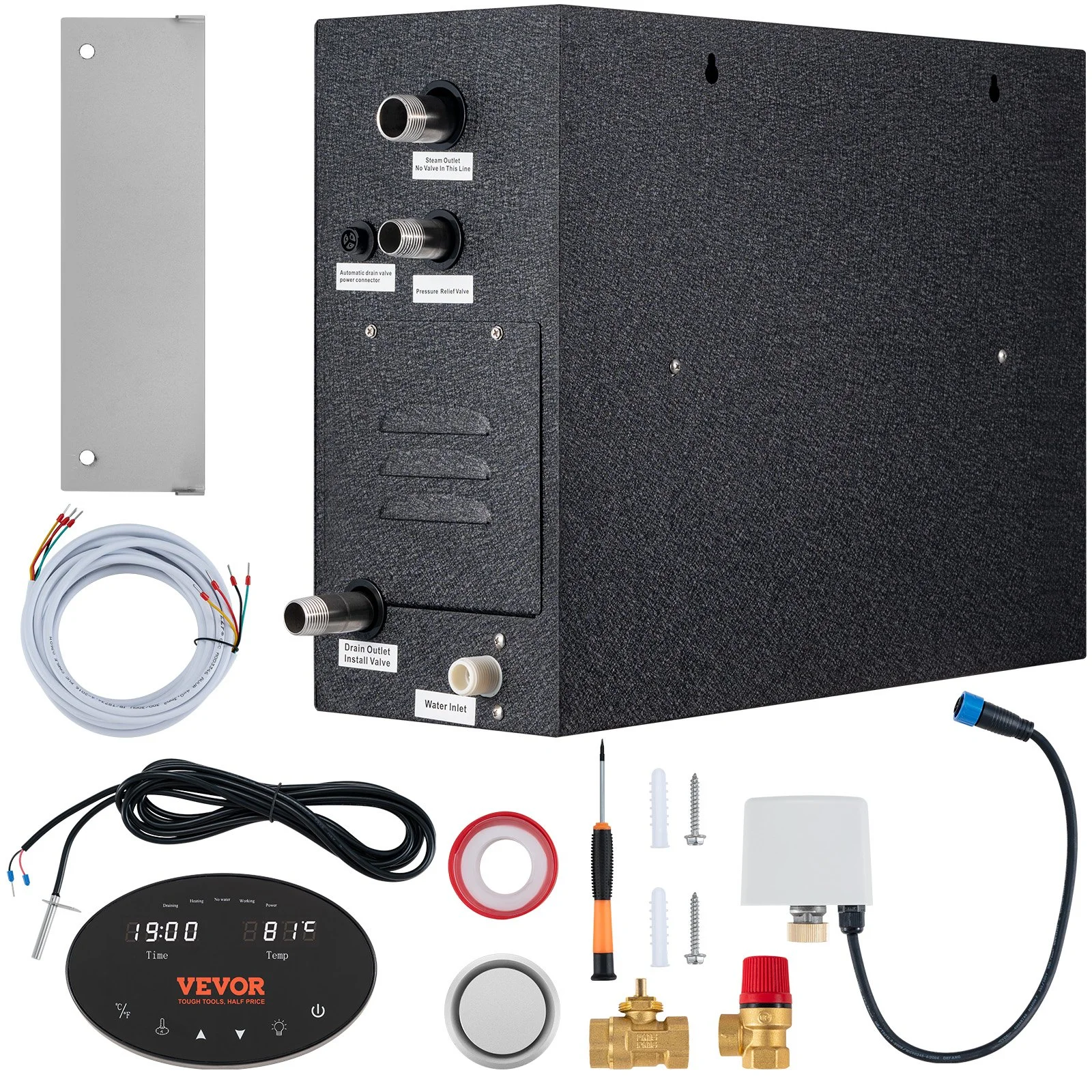 12KW Steam Shower Generator, Segmented Heating & Temperature Customization & 24h Timer Steam Kit, Automatic Drainage Home Steam Shower System Tested to UL Standards