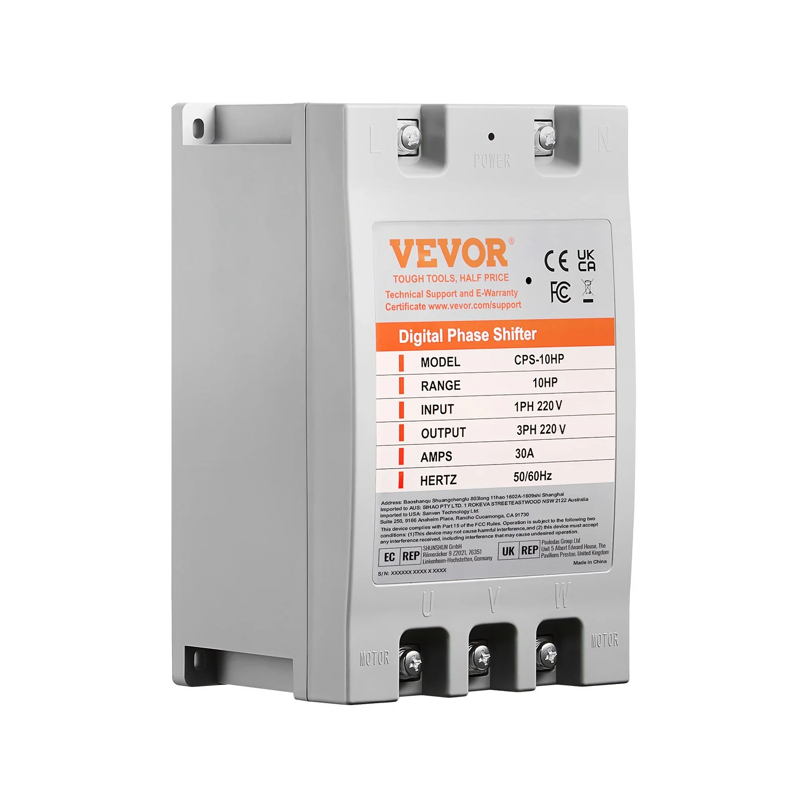 3 Phase Converter - 10HP 30A 220V Single Phase to 3 Phase Converter, Digital Phase Shifter for Residential and Light Commercial Use, 220V Input/Output (One Converter for One Motor Only)
