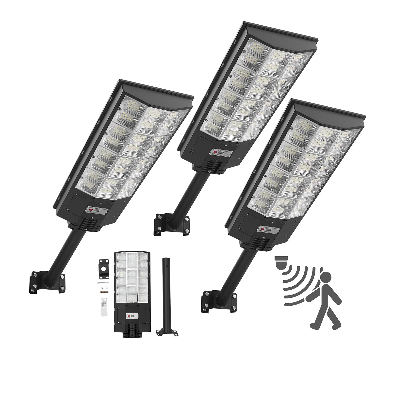 8000W Solar Street Lights Outdoor, 450000LM, Commercial Parking Lot Lights Dusk to Dawn, LED Flood Security Lamp with Motion Sensor, IP65 Waterproof Outdoor Lighting, for Driveway Yard, 3 Pack
