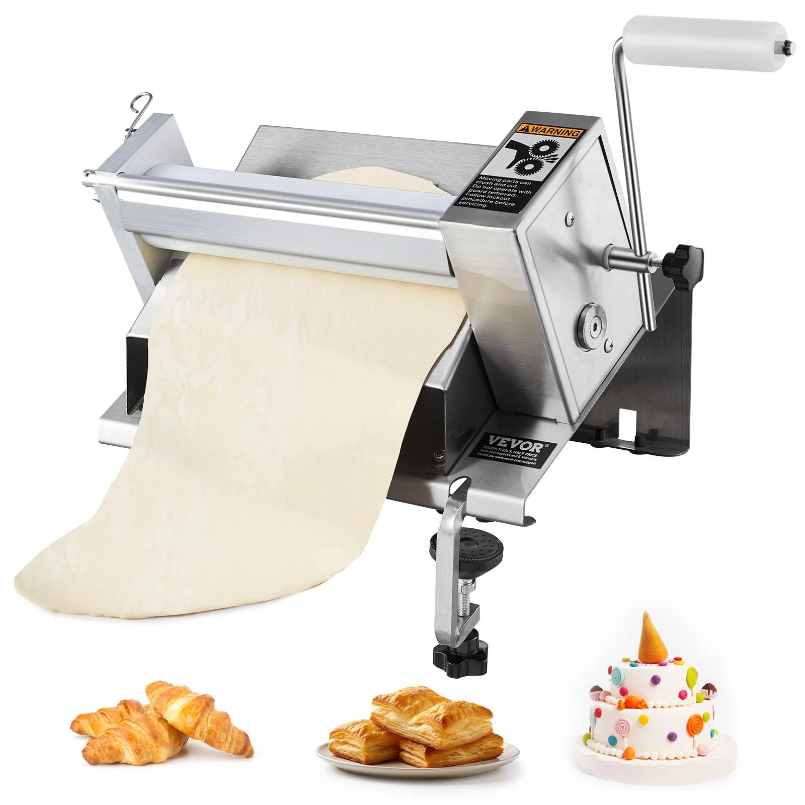 Manual Dough Sheeter Machine, Puff Pastry Sheeter and Fondant Roller, Removable Handle, Panel, Roller for Easy Cleaning, Max 1/2 inch Adjustable Thickness, for Home or Small Commercial Kitchens