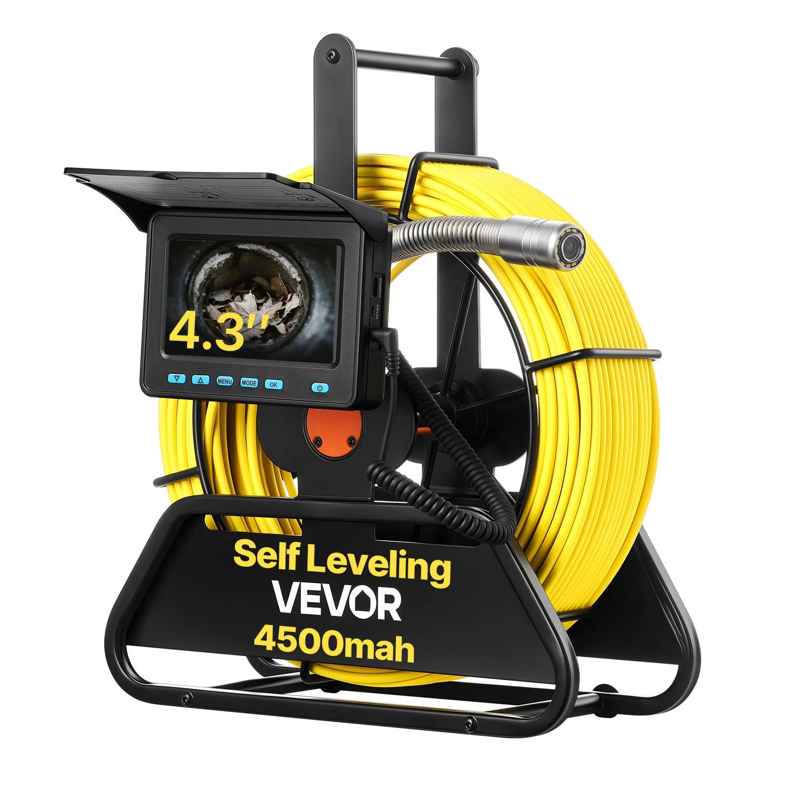 Sewer Camera, 98 ft/30m, Self-Leveling Drain Inspection Camera with 4.3" 1080P HD Screen, IP68 Waterproof Snake Plumbing Camera with Lights - 12 LEDs & 16GB Card for Sewer Line Duct Pipe