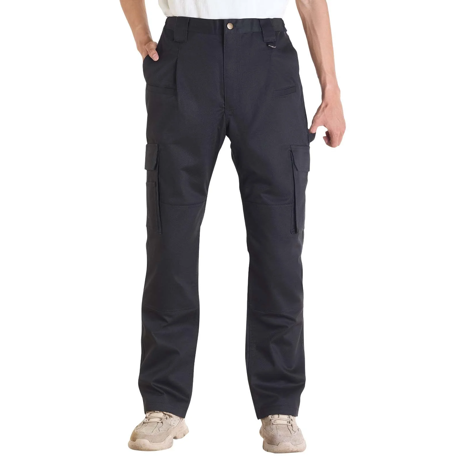 FR Pants for Men, 9 oz 100% Cotton, Flame-Resistant Cargo Pants with Multi-Pockets and Elastic Waist, Reinforced Tear-proof Stitching, Ideal for Welding Work and Casual Wear, M Size, Black