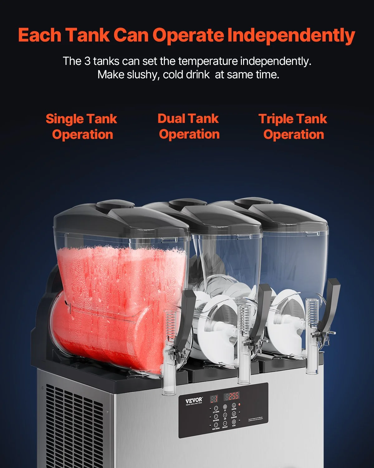 Commercial Slushy Machine, 12Lx3 Triple Tank Frozen Drink Machine, 144 Cups Stainless Steel Margarita Smoothie Frozen Drink Maker, Slushie Maker for Home Party Restaurants Cafe Bars - Image 7