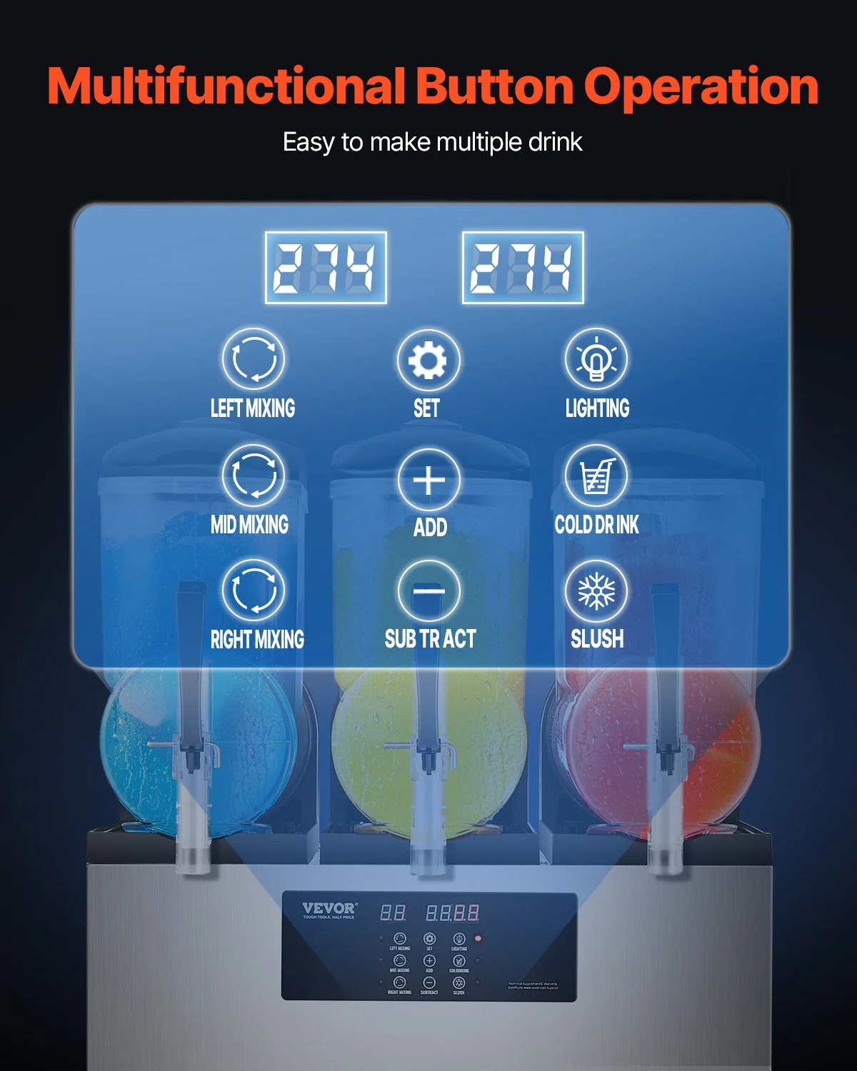 Commercial Slushy Machine, 12Lx3 Triple Tank Frozen Drink Machine, 144 Cups Stainless Steel Margarita Smoothie Frozen Drink Maker, Slushie Maker for Home Party Restaurants Cafe Bars - Image 6