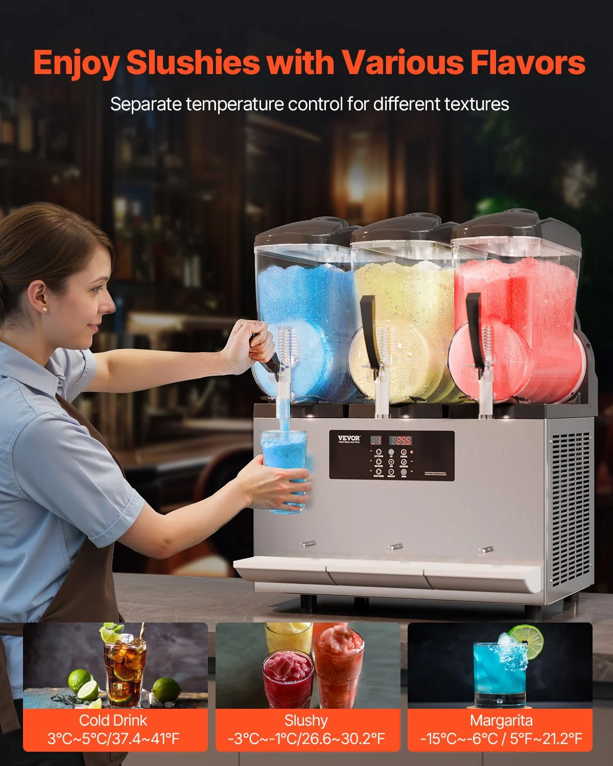 Commercial Slushy Machine, 12Lx3 Triple Tank Frozen Drink Machine, 144 Cups Stainless Steel Margarita Smoothie Frozen Drink Maker, Slushie Maker for Home Party Restaurants Cafe Bars - Image 4