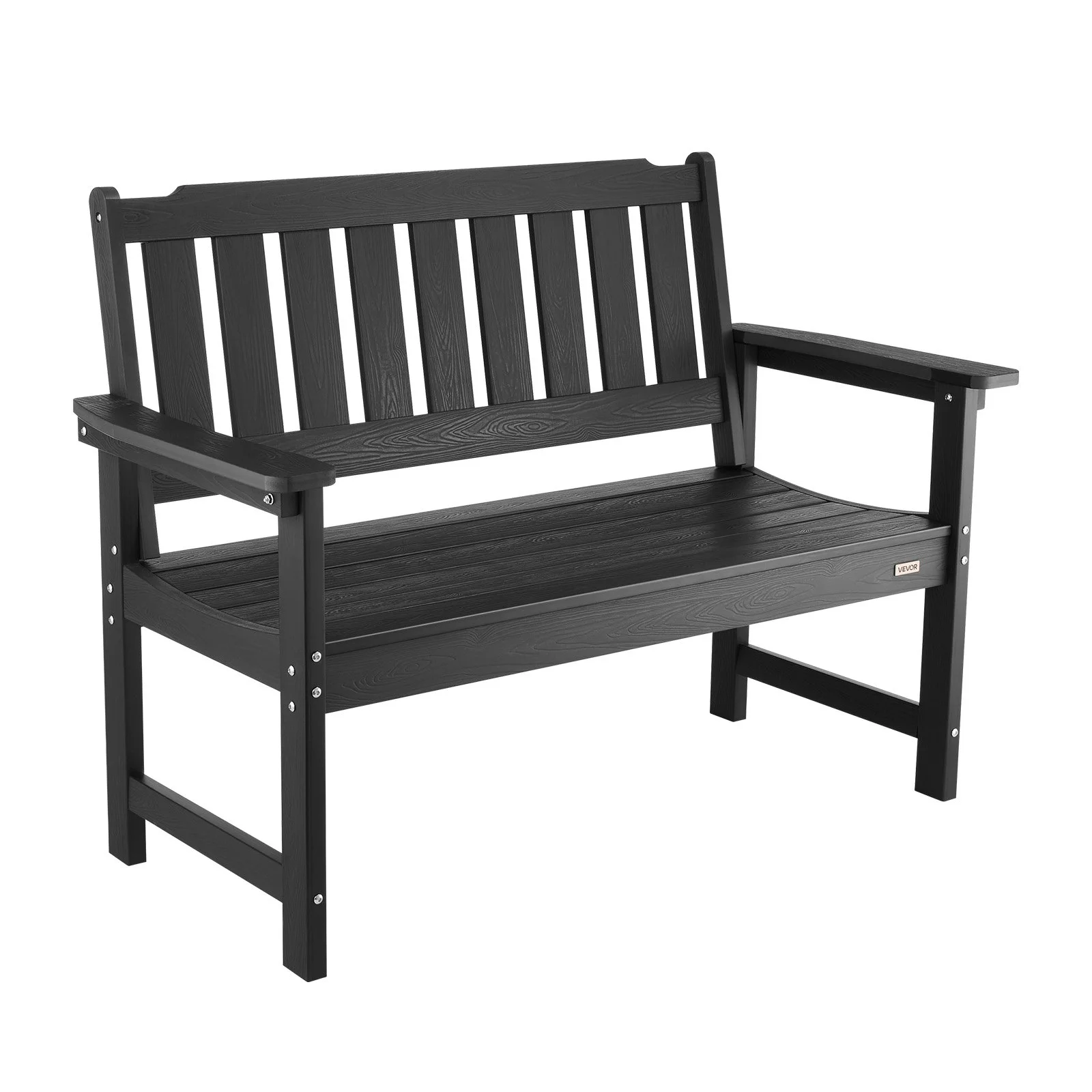 Outdoor Bench, 50.5 inch, 800 lbs Weight Capacity for 2-3 Persons, Weatherproof Plastic Frame with Backrest and Wide Armrests, Outside Bench for Patio, Garden, Park, Yard, Front Porch, Black