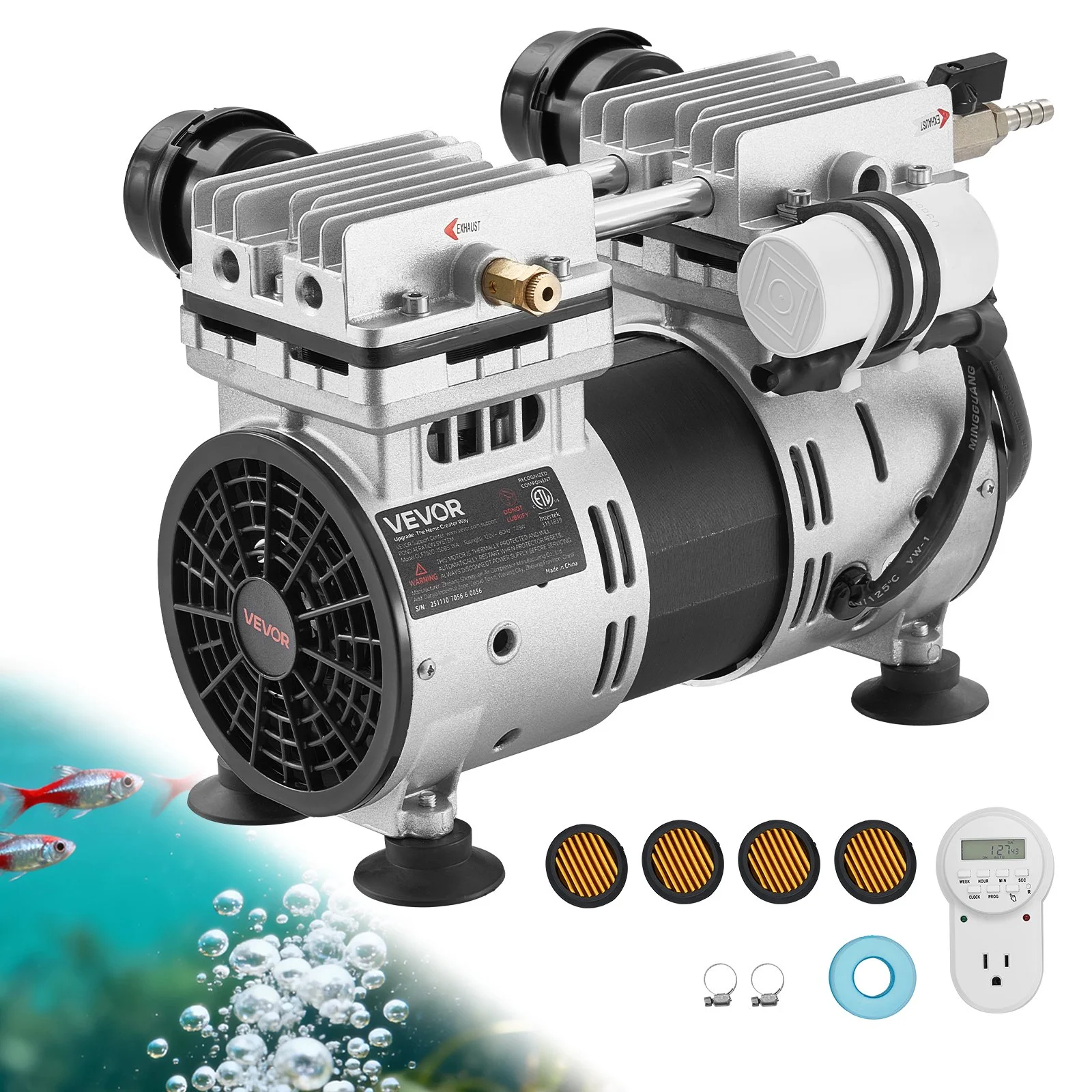 Pond Aerator, 6.7CFM 1 HP Air Compressor, Lake Aerator for Ponds up to 3 Acres, Overheat Protection & Anti-Backflow Valve, 745W Powerful Motor, Pond Aeration Pump for Water Oxygen Circulation