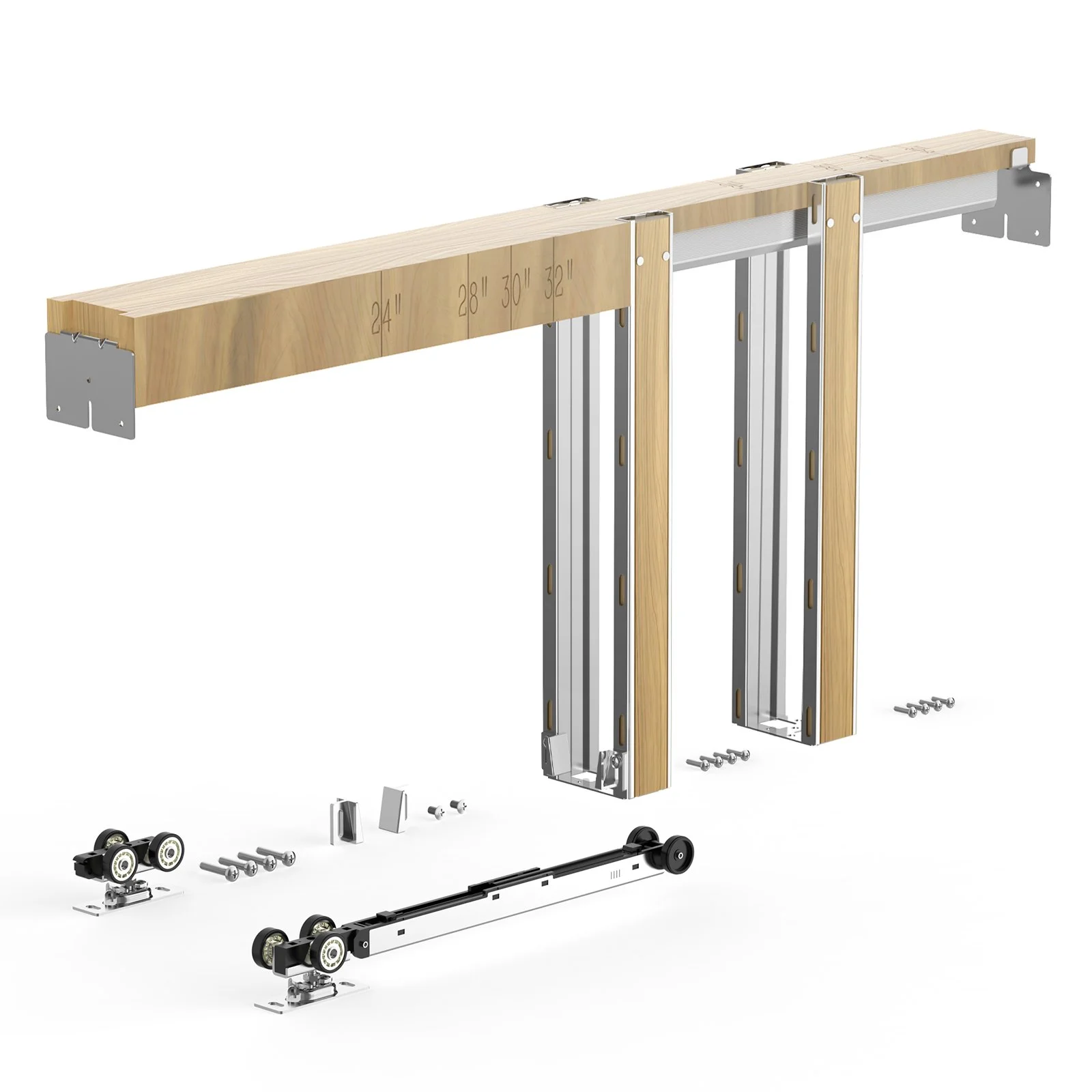 Pocket Door Frame Kit, for 24-36 in Wide 80 in High Door, Pocket Door Kit with Two-Way Soft Close Mechanism, Slide Smoothly Quietly, Easy to Install, Wood and Galvanized Steel, for Living Room