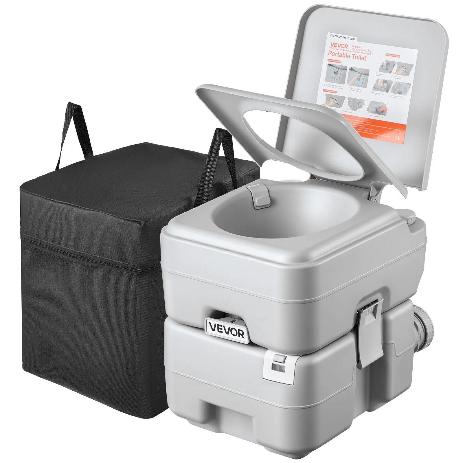 Portable Toilet, 5.3 Gallon Detachable Waste Tank, 120 Flushes, Camping Toilet for Adults, Outdoor Travel Potty with Level Indicator, Carry Bag, Suitable for RV Travel, Camping, Hiking, Boating