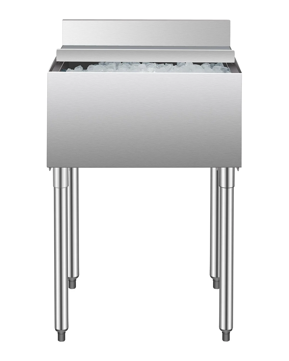 Commercial Ice Bin, 61 L Underbar Ice Bin, 24 x 19 x 37 in Stainless Steel Ice Chest with Sliding Lid, Bottle Holders, Adjustable Bullet Feet, Cooler Cart Cocktail Unit for Bar Restaurant Pub