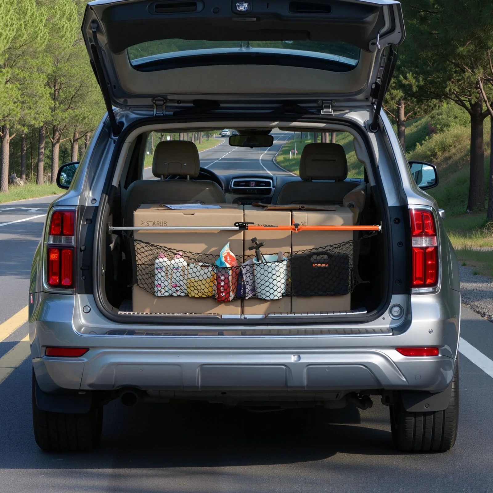 Cargo Bar, Cargo Bars Adjustable from 40" to 73", Heavy-duty Steel Cargos Stabilizer with Storage Net & Divider Bar, Telescoping Load Lock Bars for SUVs, Sedans - Image 8