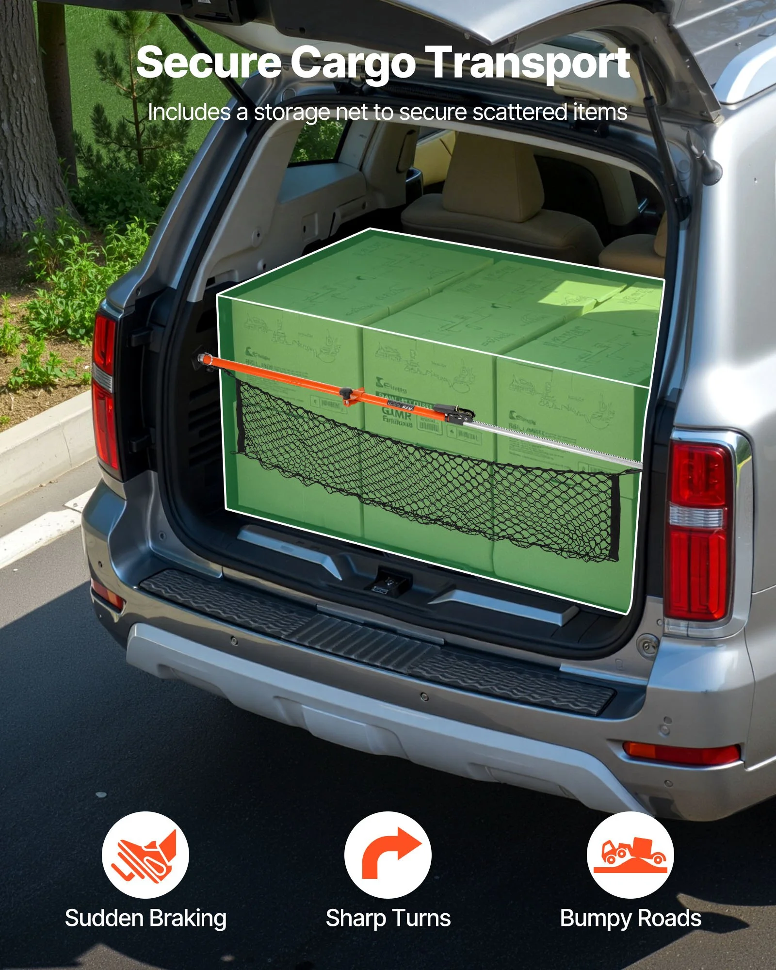 Cargo Bar, Cargo Bars Adjustable from 40" to 73", Heavy-duty Steel Cargos Stabilizer with Storage Net & Divider Bar, Telescoping Load Lock Bars for SUVs, Sedans - Image 7