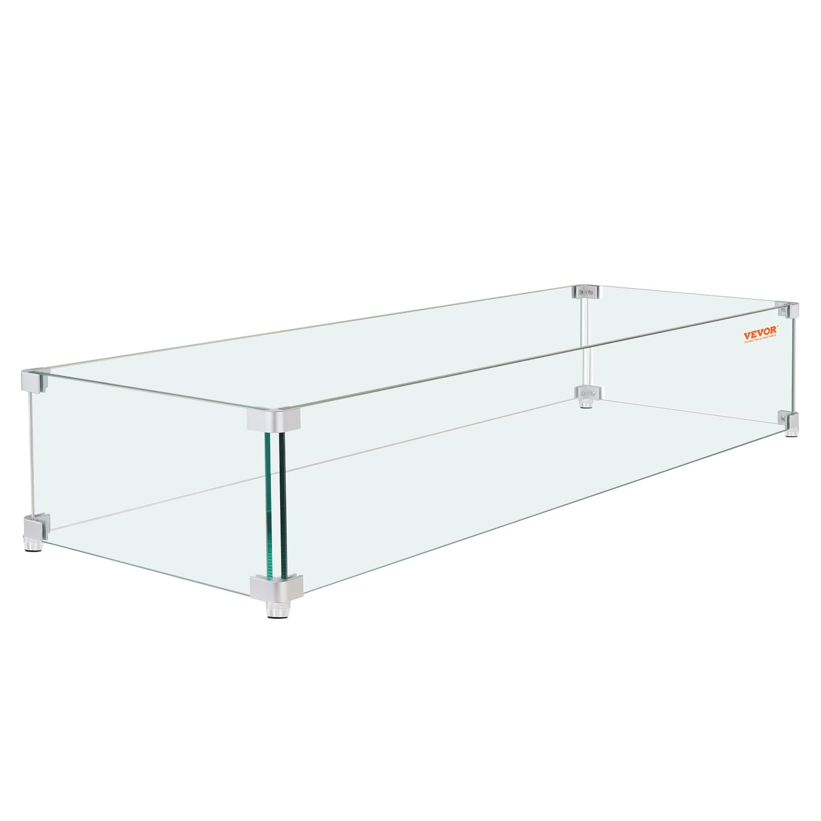 Fire Pit Wind Guard, 38 x 10.5 x 6 Inch Glass Wind Guard, Rectangular Glass Shield, 0.3" Thick Fire Table, Clear Tempered Glass Flame Guard, Steady Feet Tree Pit Guard for Propane, Gas, Outdoor